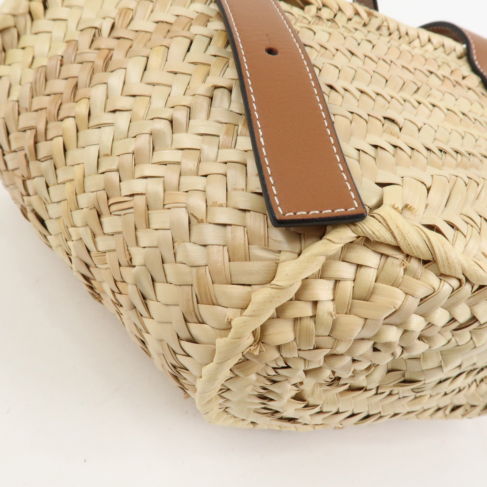 LOEWE Anagram Raffia Calf Leather Hand Bag Tote Bag Natural Tan