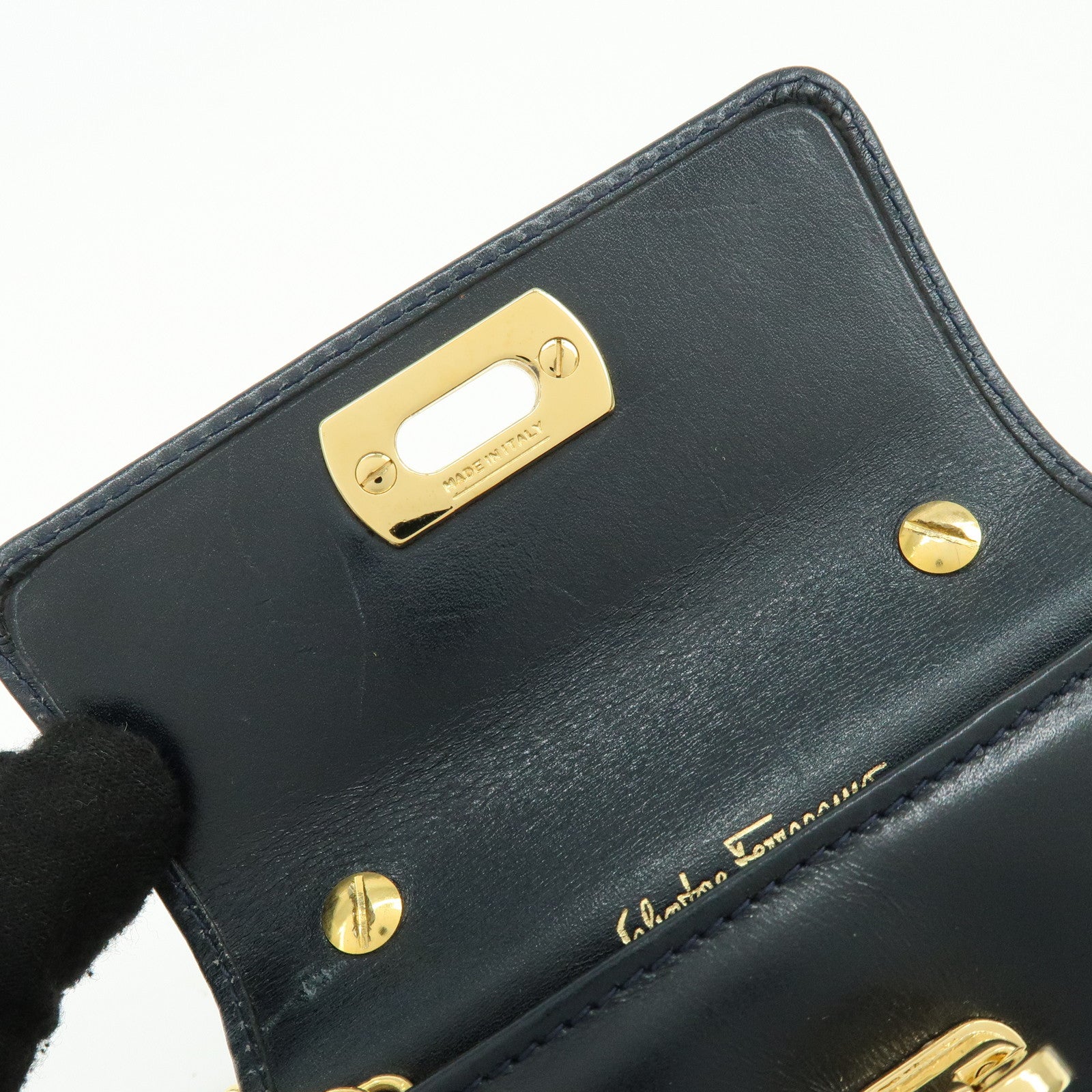 Ferragamo Gancini Leather Mini Shoulder Bag Crossbody Bag Navy