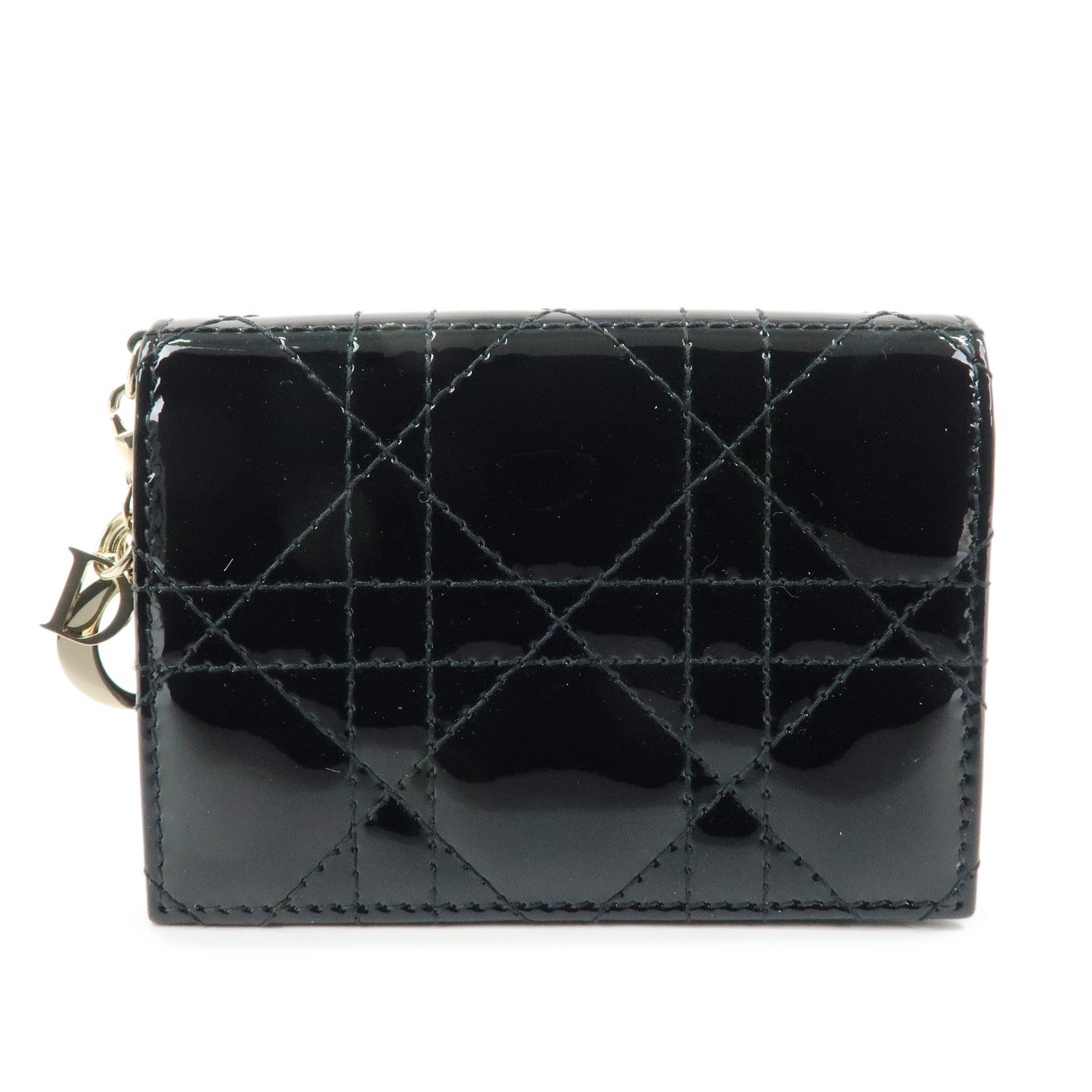 Christian Dior Lady Dior Canage Patent Leather Card Case Black