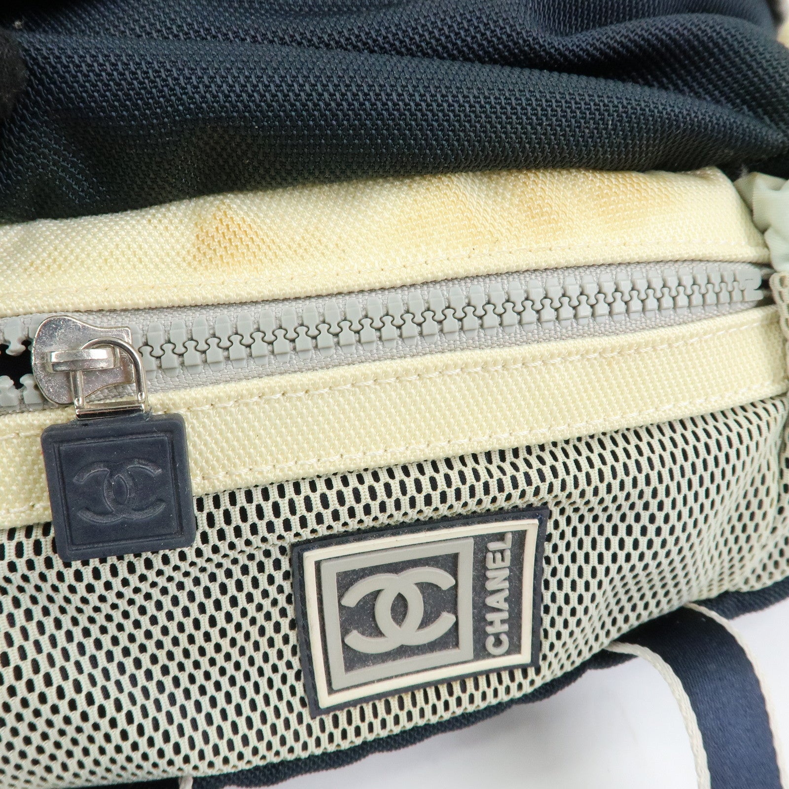 CHANEL Sportline Nylon 2Way Bag Hand Bag Navy Ivory A27892