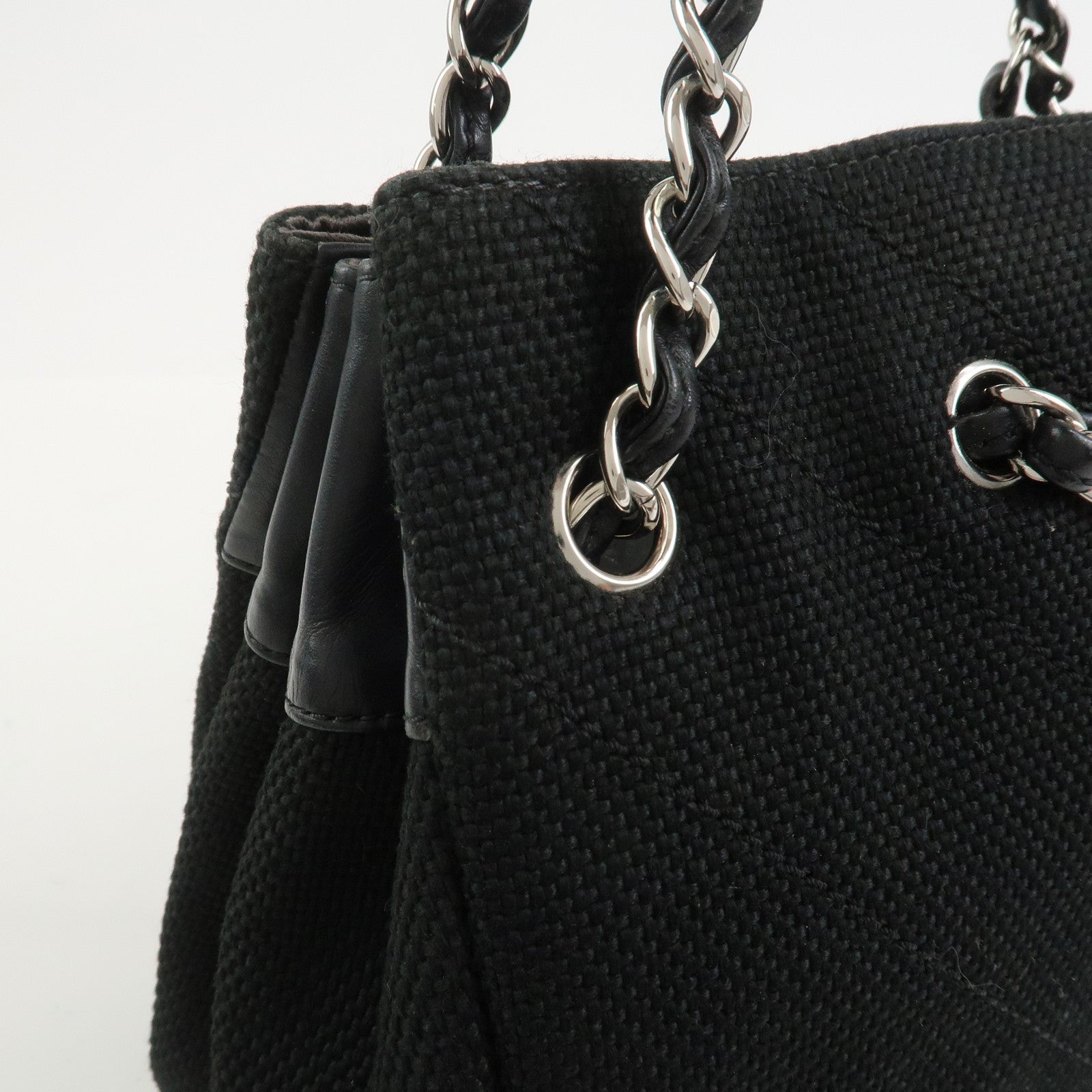 CHANEL COCO Mark Canvas Leather Chain Shoulder Bag Black