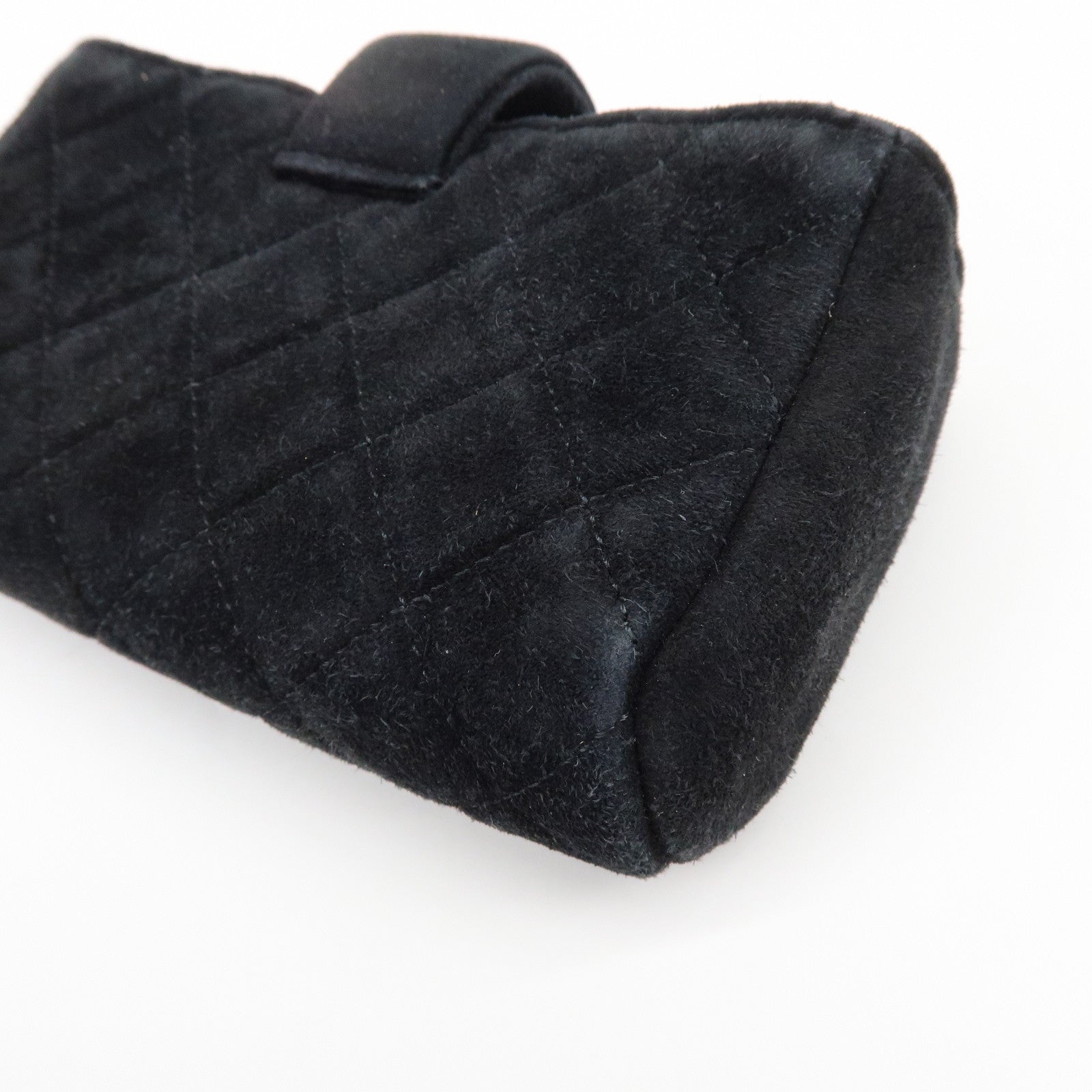 CHANEL Matelasse COCO Mark Suede Cosmetic Makeup Pouch Black