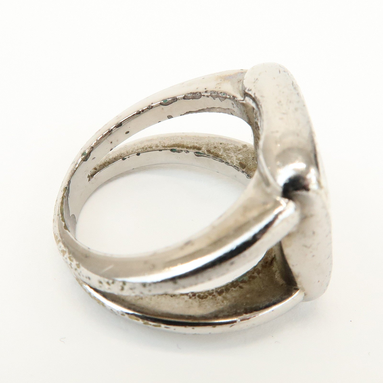 HERMES Metal Corozo Sellier Ring Shell Silver