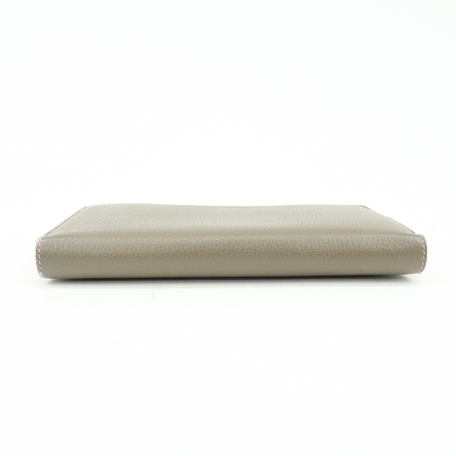 CELINE Logo Claf Leather Round Zippy Long Wallet Greige Beige