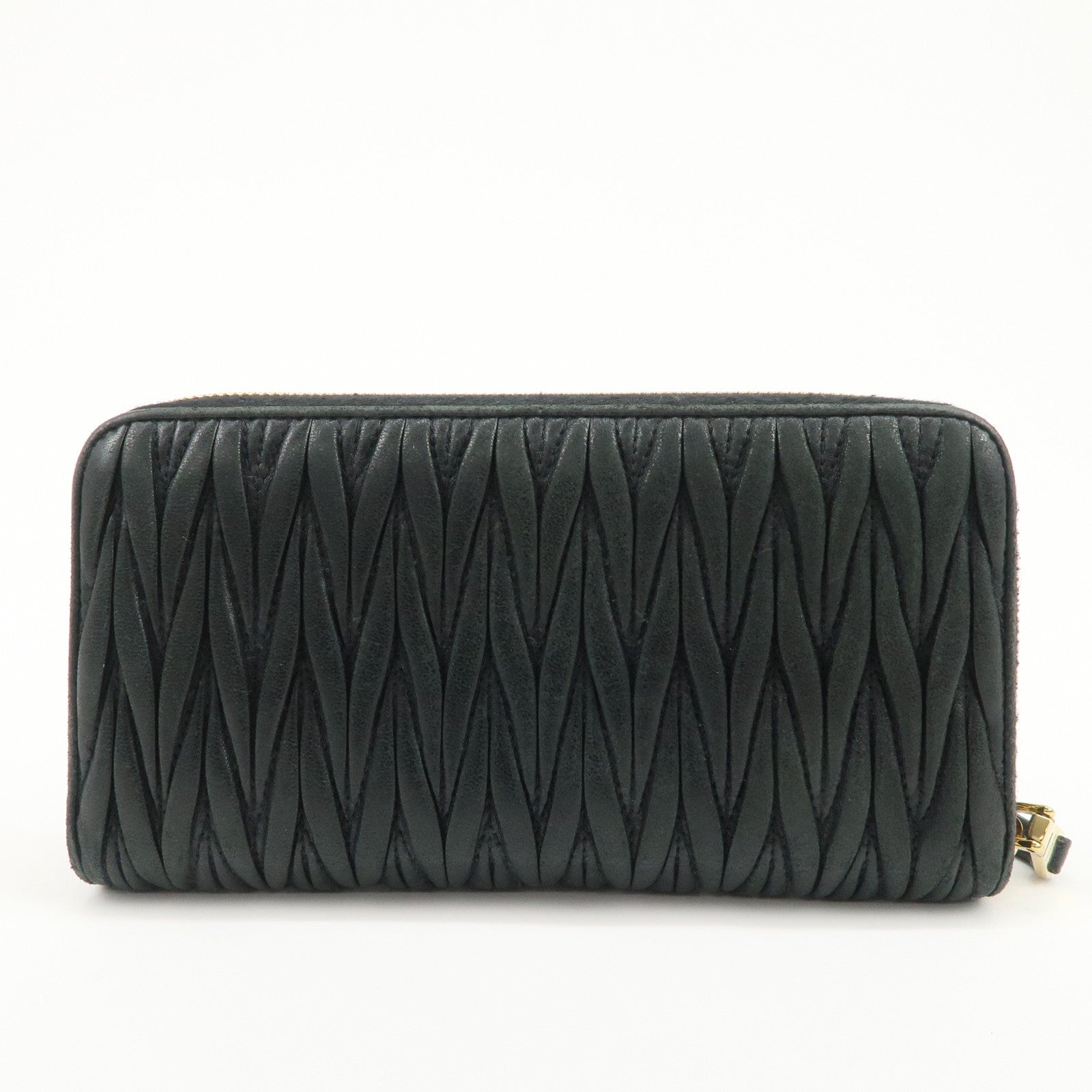 MIU MIU Logo Matelasse Nappa Leather Zippy Long Wallet Black