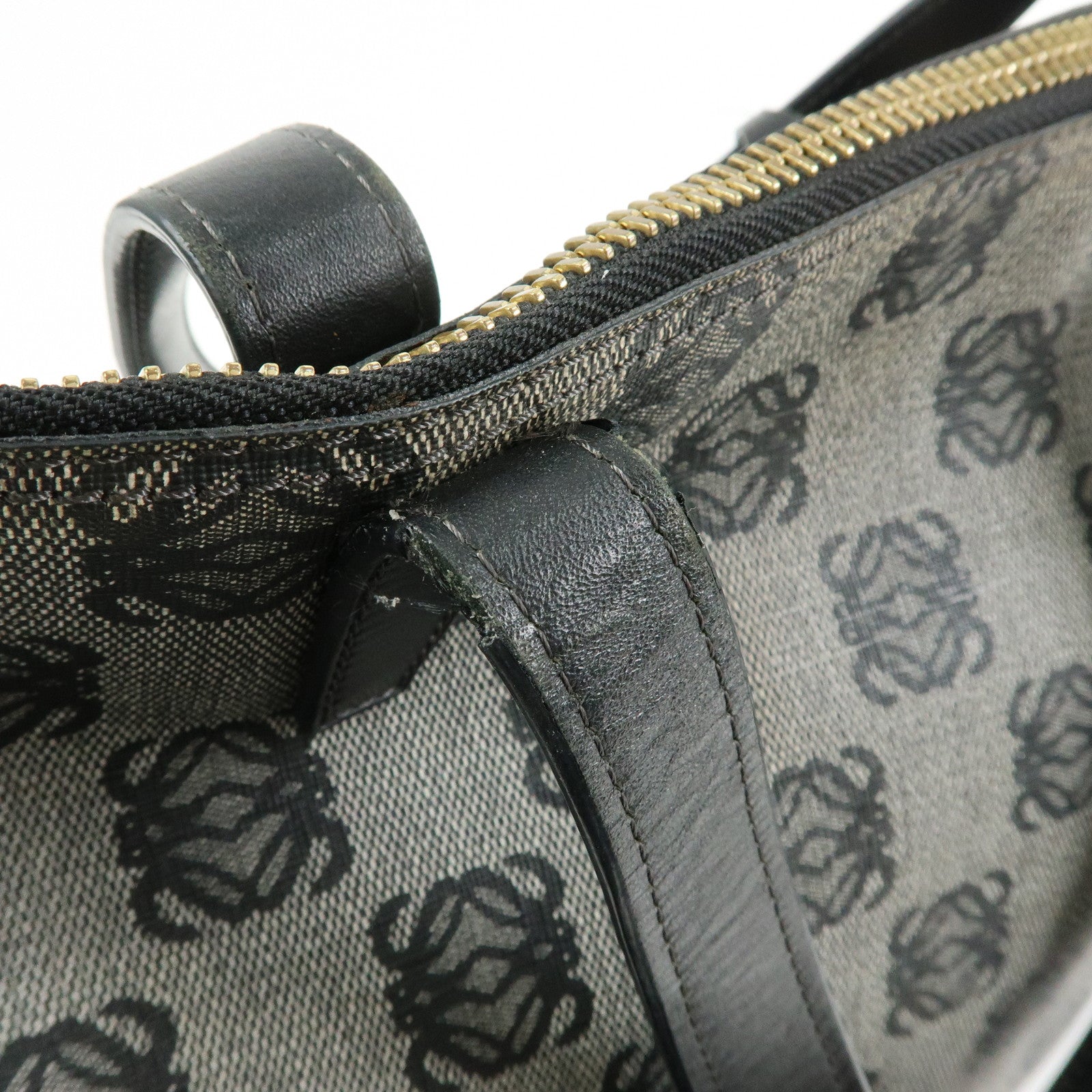 LOEWE Anagram PVC Canvas Leather Tote Bag Hand Bag Black