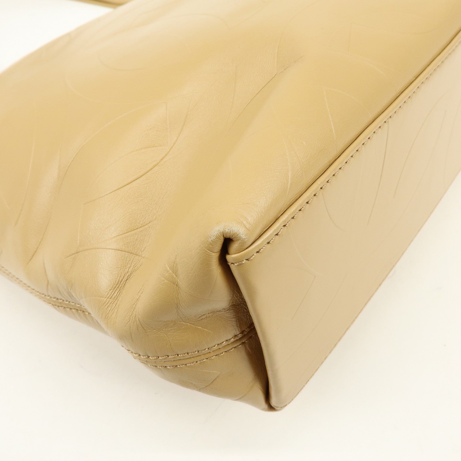 CHANEL COCO Mark Leather Tote Bag Shoulder Bag Beige