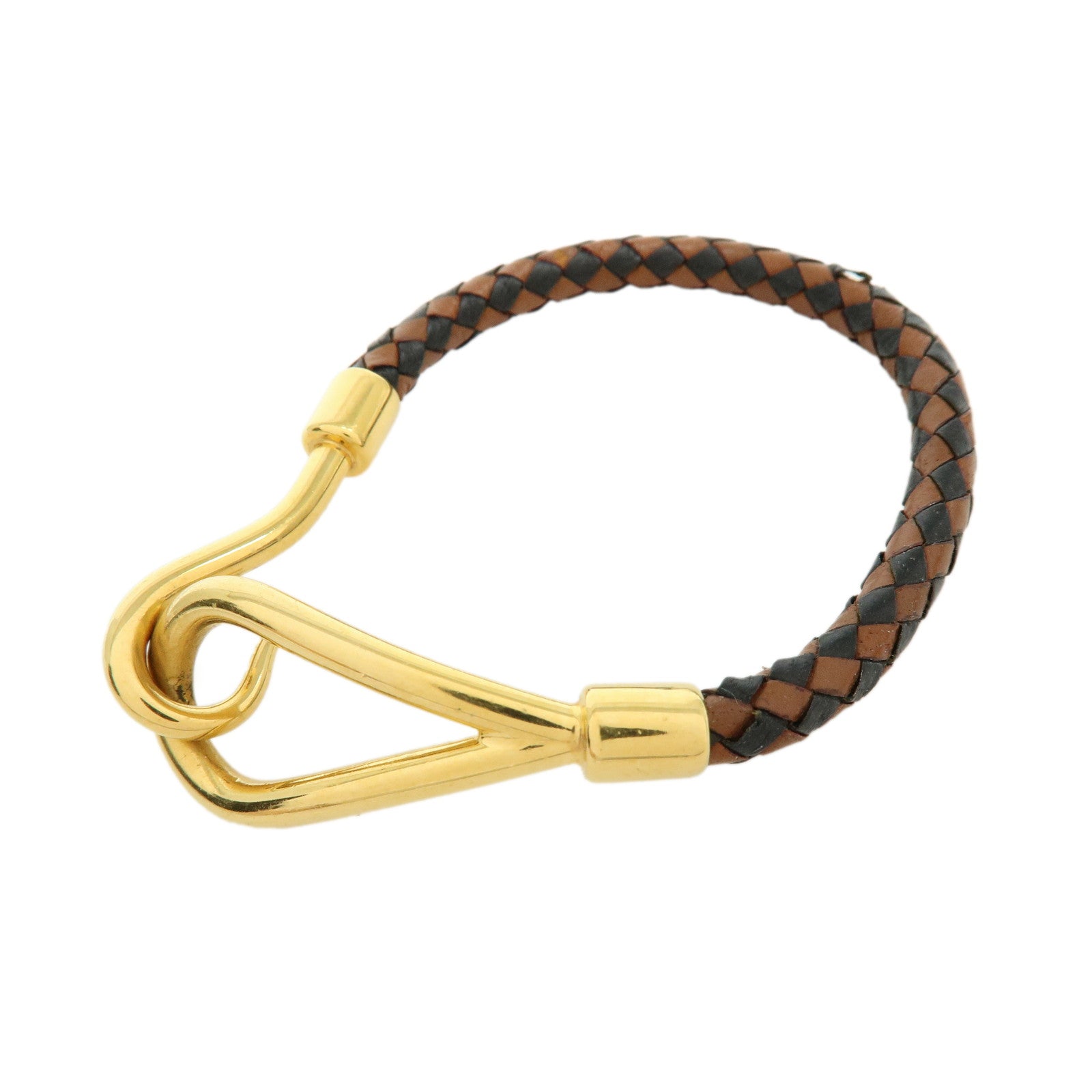 HERMES Jumbo Choker Leather Metal Bracelet Brown Black Gold