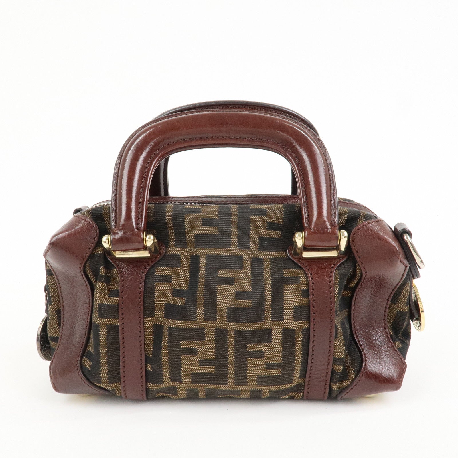 FENDI Zucca Canvas Leather 2Way Bag Mini Boston Bag Hand Bag 8BL084