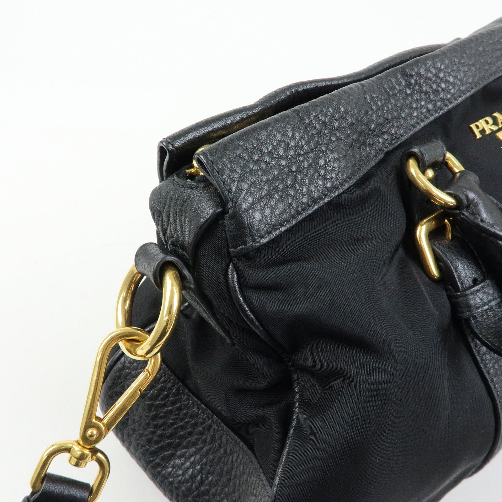 PRADA Logo Nylon Leather 2Way Shoulder Bag Hand Bag Black BN2032