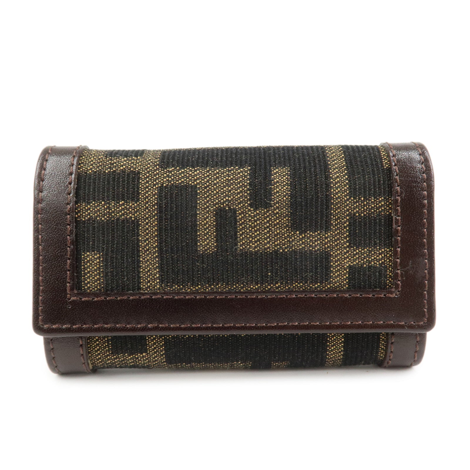 FENDI Zucca Canvas Leather 6 Ring Key Case Key Holder Brown 10163