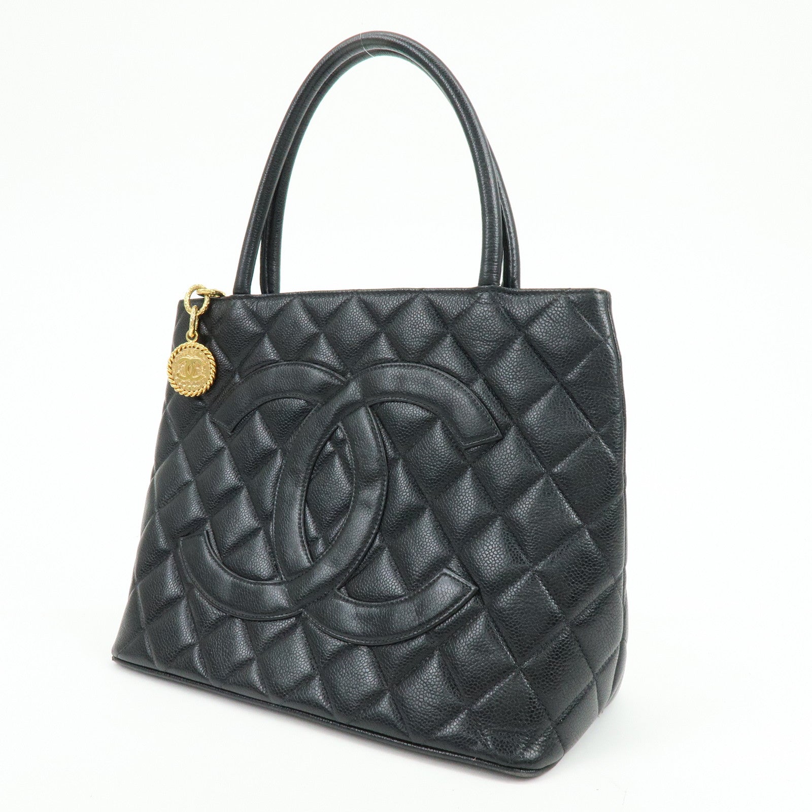 CHANEL Matelasse COCO Mark Medallion Tote Bag Hand Bag Black A01804