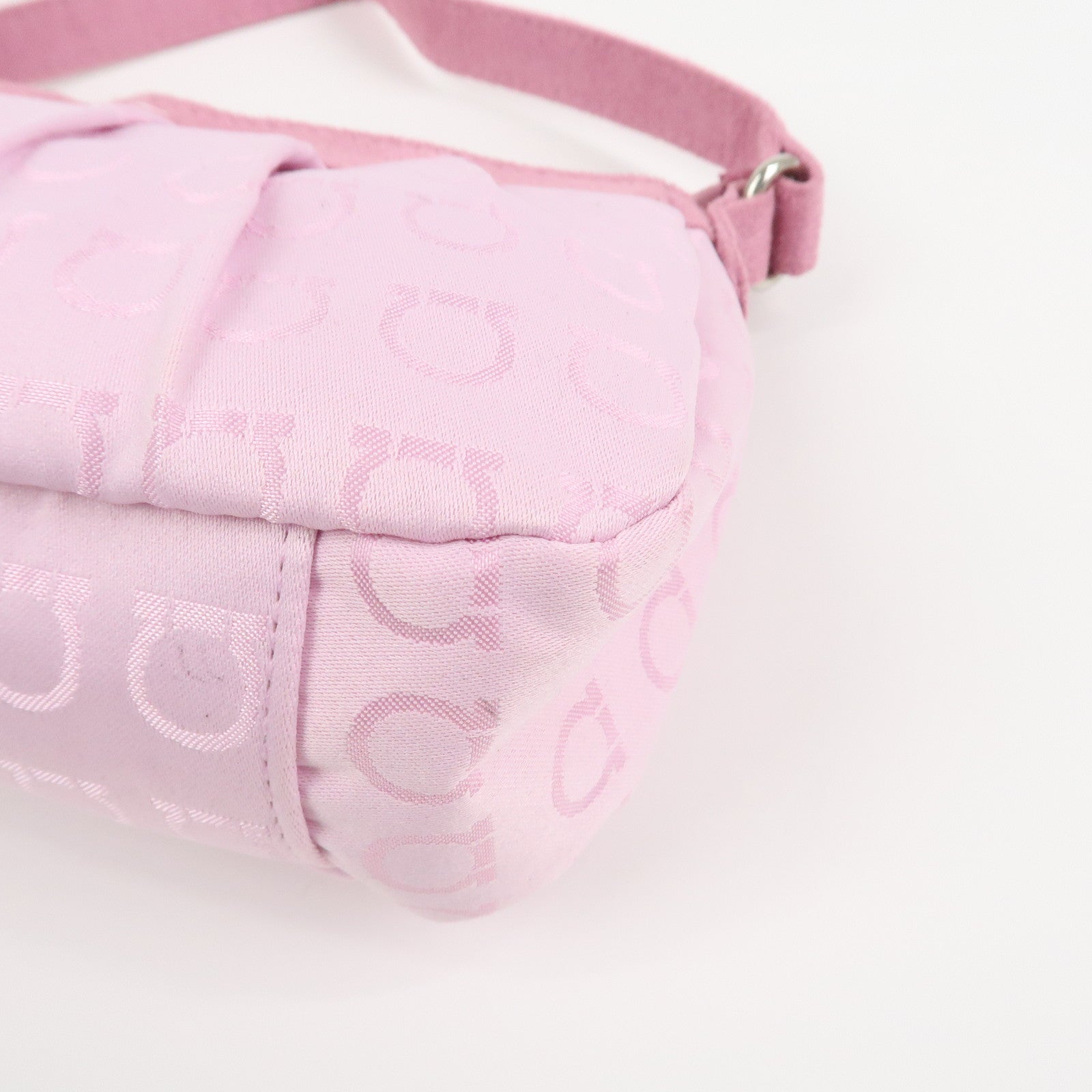 Ferragamo Gancini Nylon Suede Hand Bag Pouch Pink