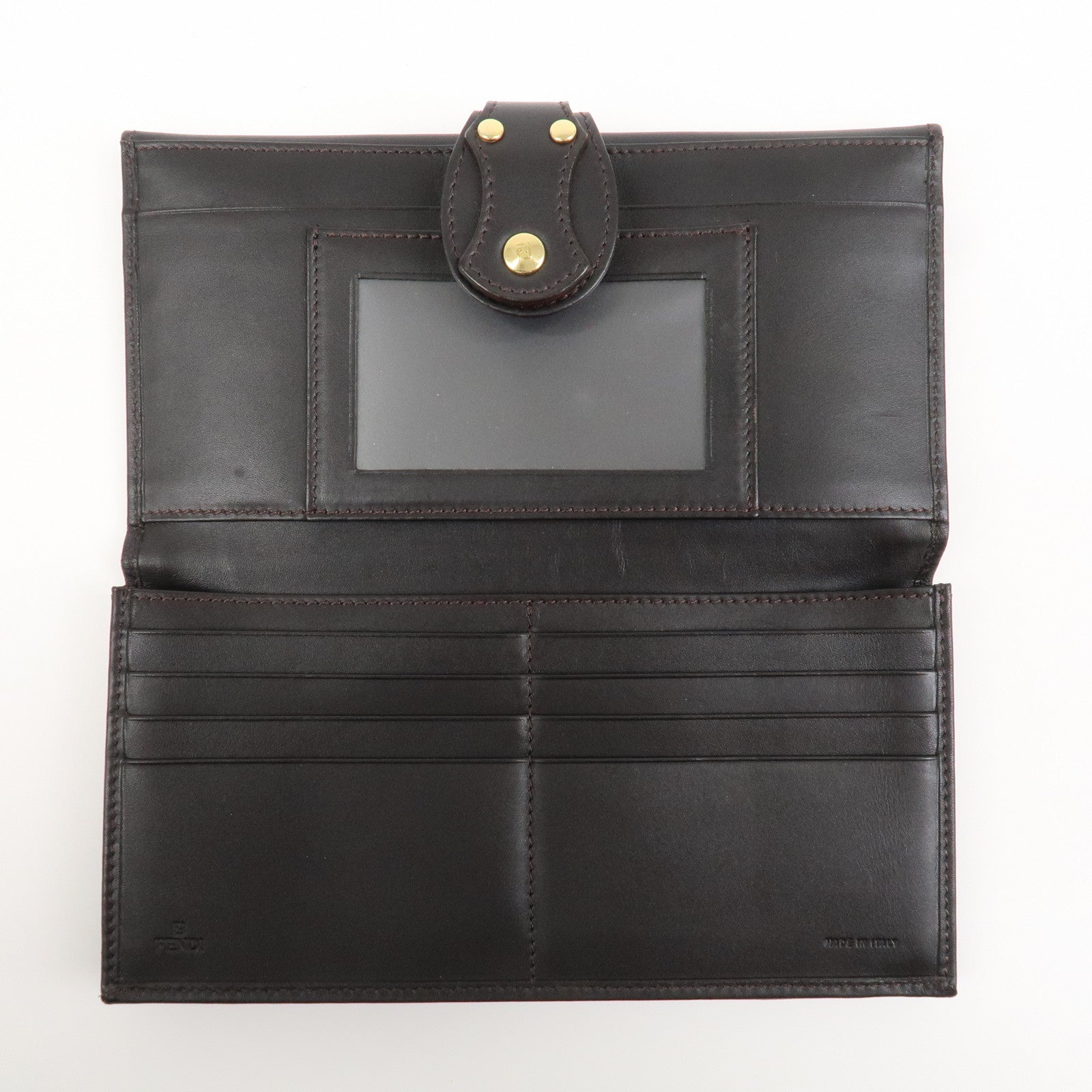 FENDI Canvas Leather Bi-fold Long Wallet Brown 8M0112