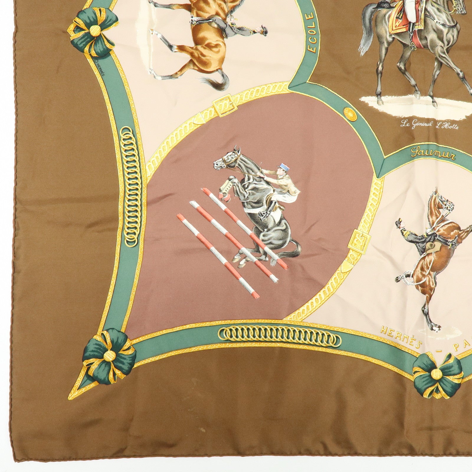 HERMES Carre 90 Set of 2 Silk 100% Scarf Black Gold Brown