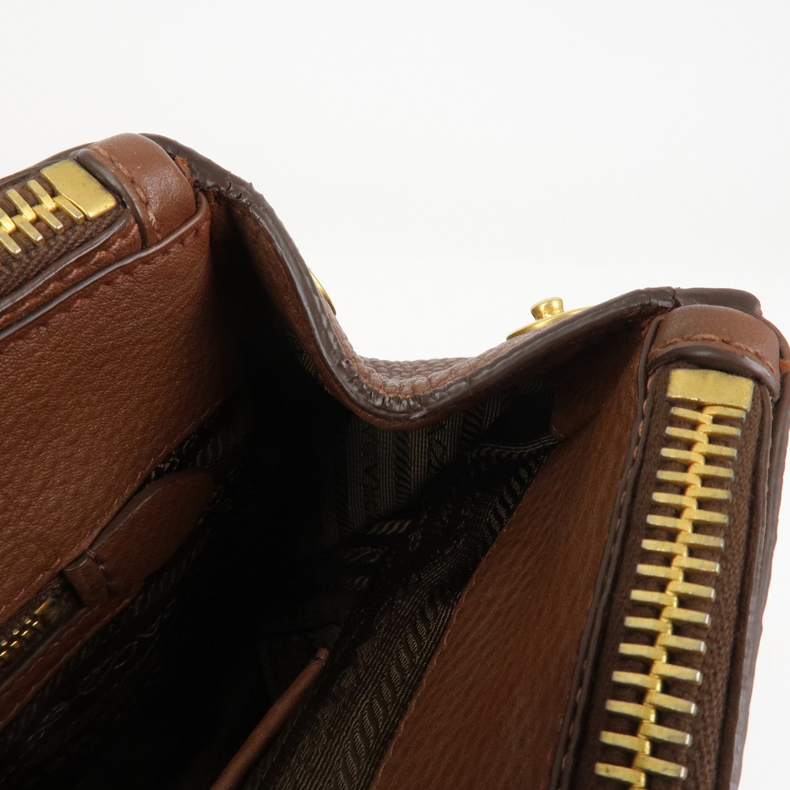 PRADA Logo Leather Hand Bag Tote Bag Brown