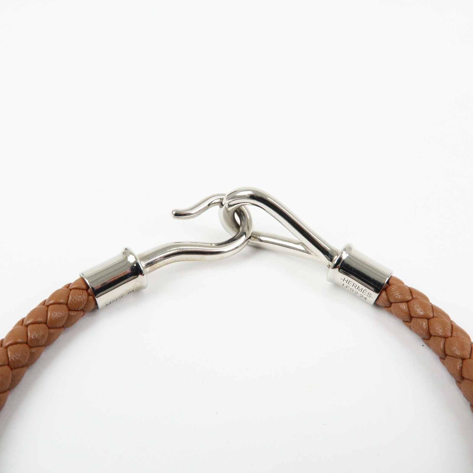 HERMES Jumbo Choker Leather Metal Bracelet Brown Silver