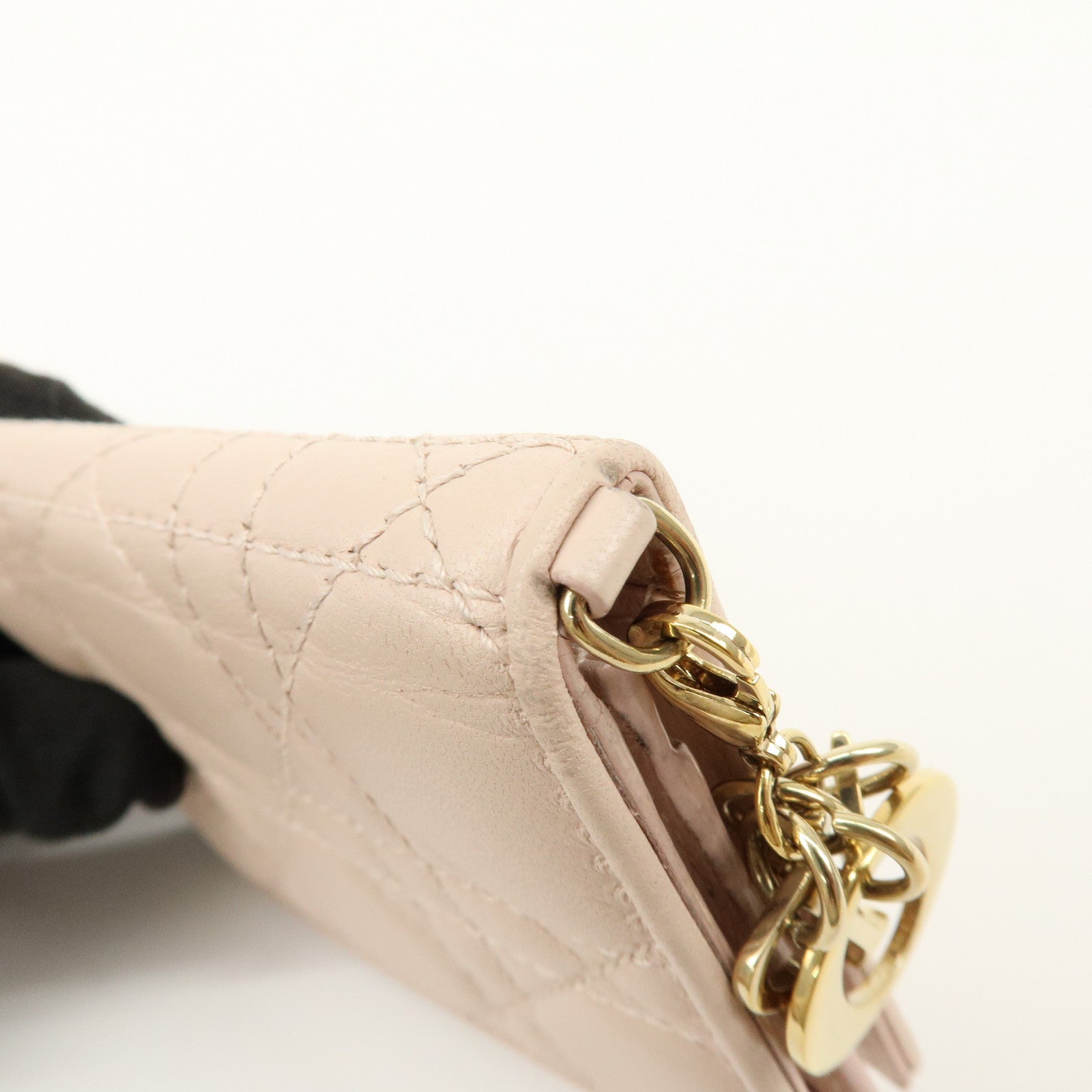 Christian Dior Lady Dior Canage Leather Card Case Pink Beige