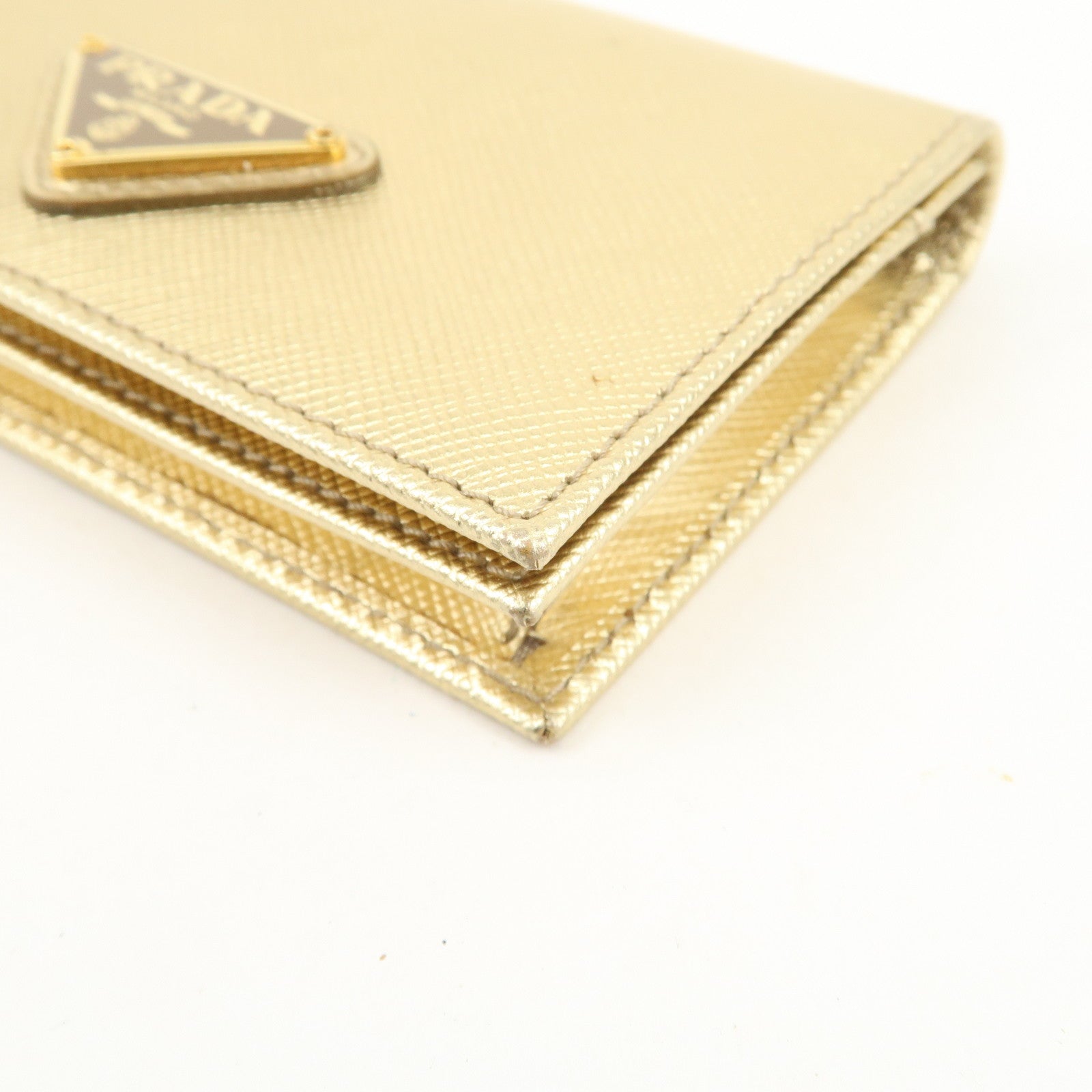PRADA Triangle Logo Saffiano Leather Card Holder Card Case Gold