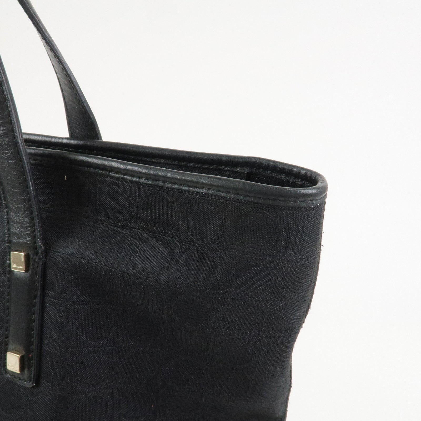 Ferragamo Gancini Canvas Leather Tote Bag Black AAU-21-2812