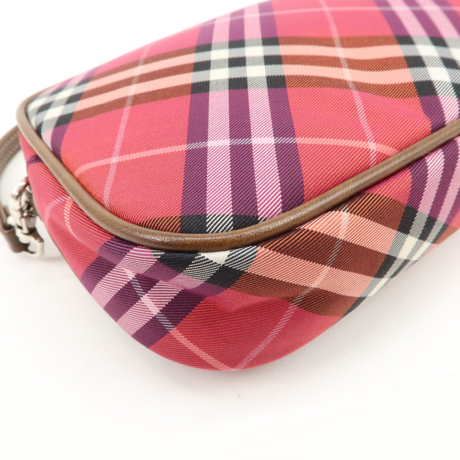 BURBERRY Cotton Leather Hand Bag Shoulder Bag Red Plaid Pattern