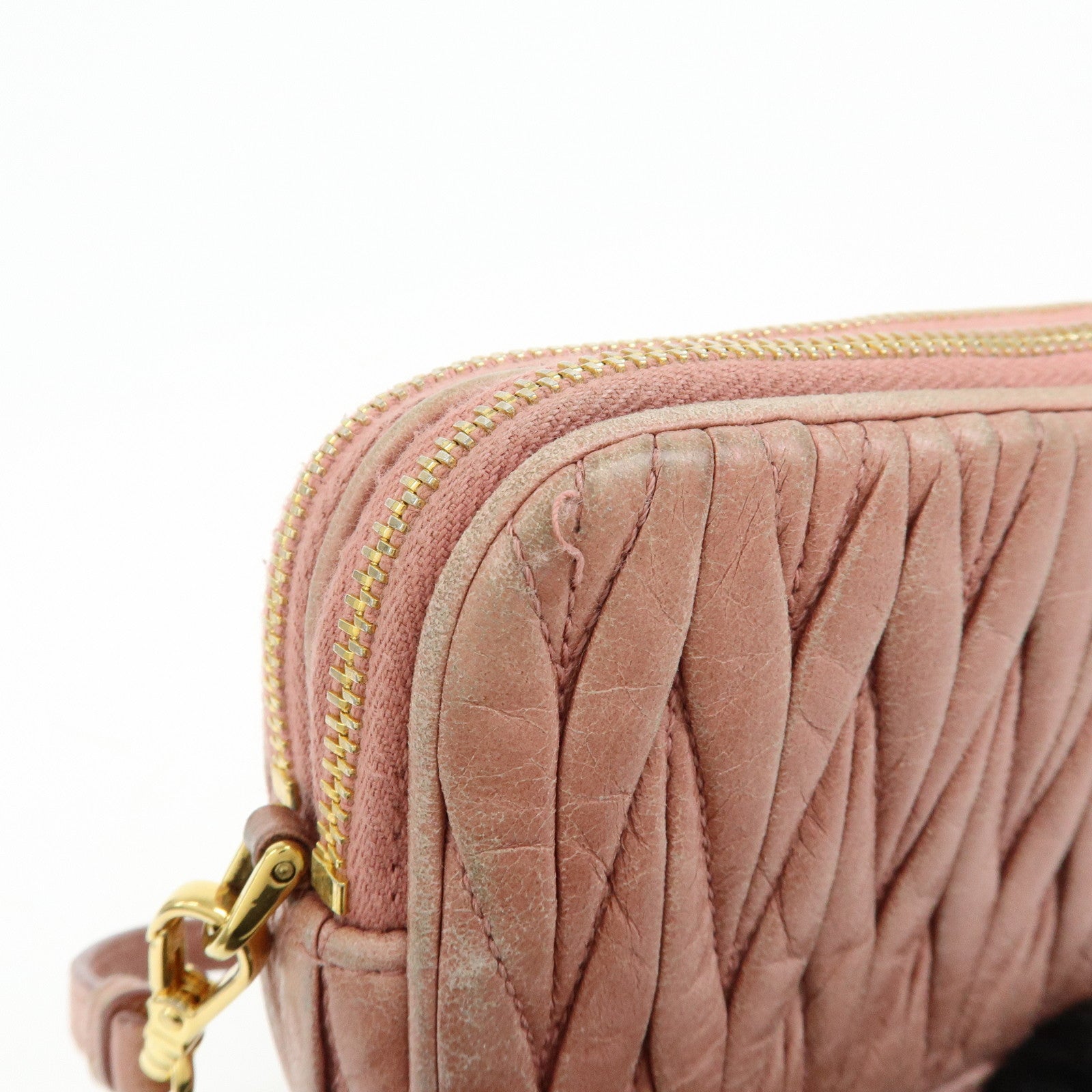 MIU MIU Matelasse Leather Hand Bag Accessory Pouch Pink