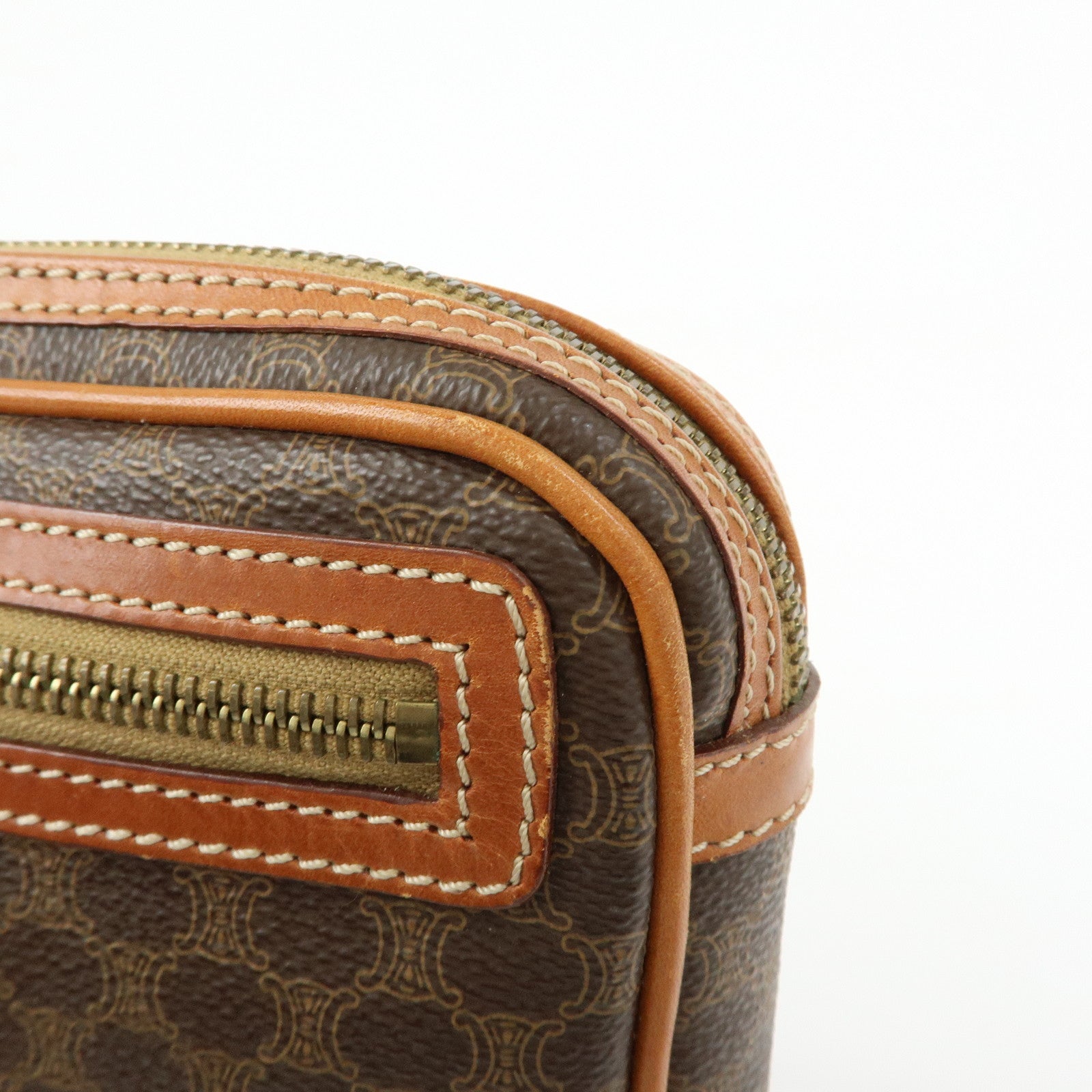 CELINE Macadam PVC Coated Canvas Leather Clutch Bag Pouch Brown