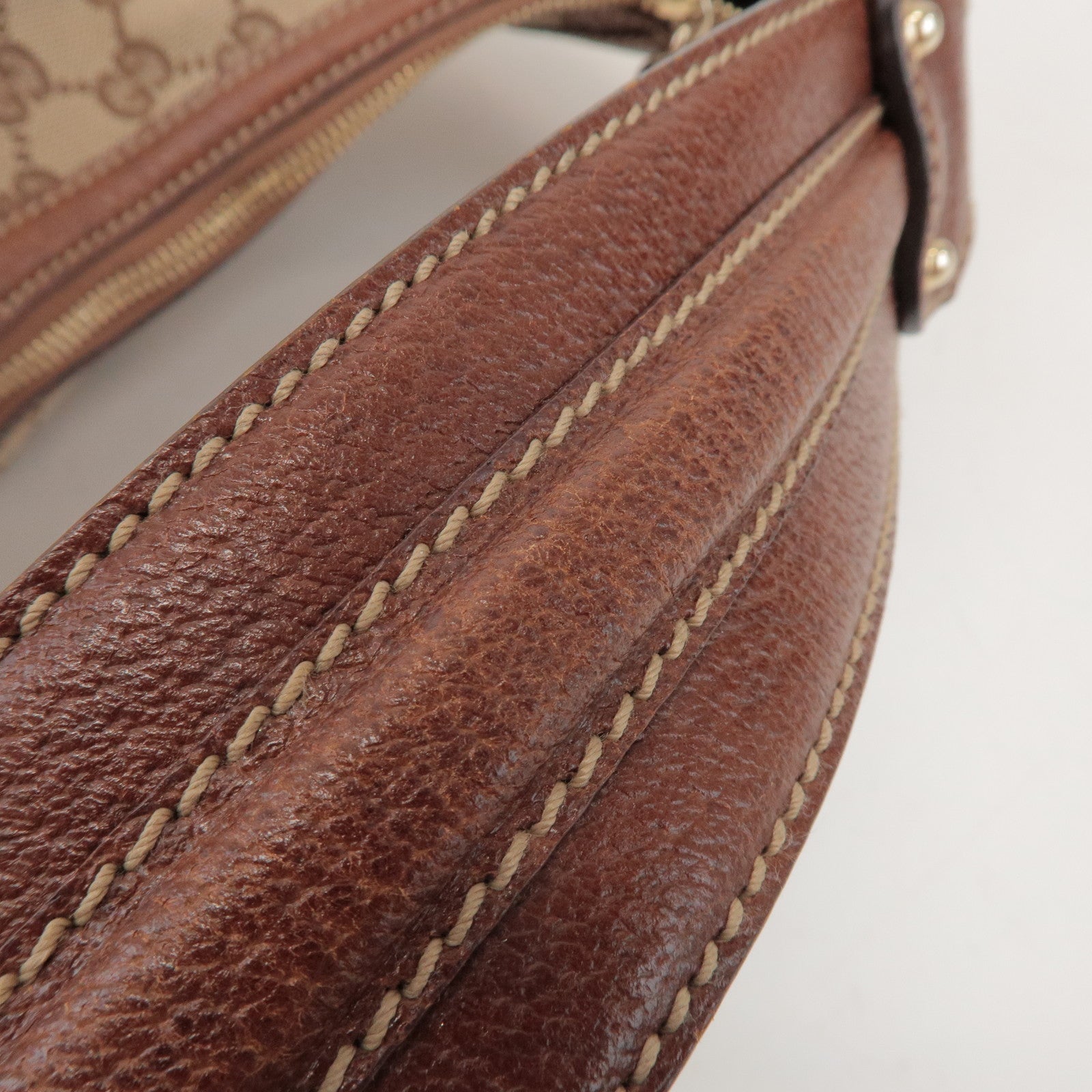 GUCCI Bamboo GG Canvas Leather Shoulder Bag Beige Brown 137577