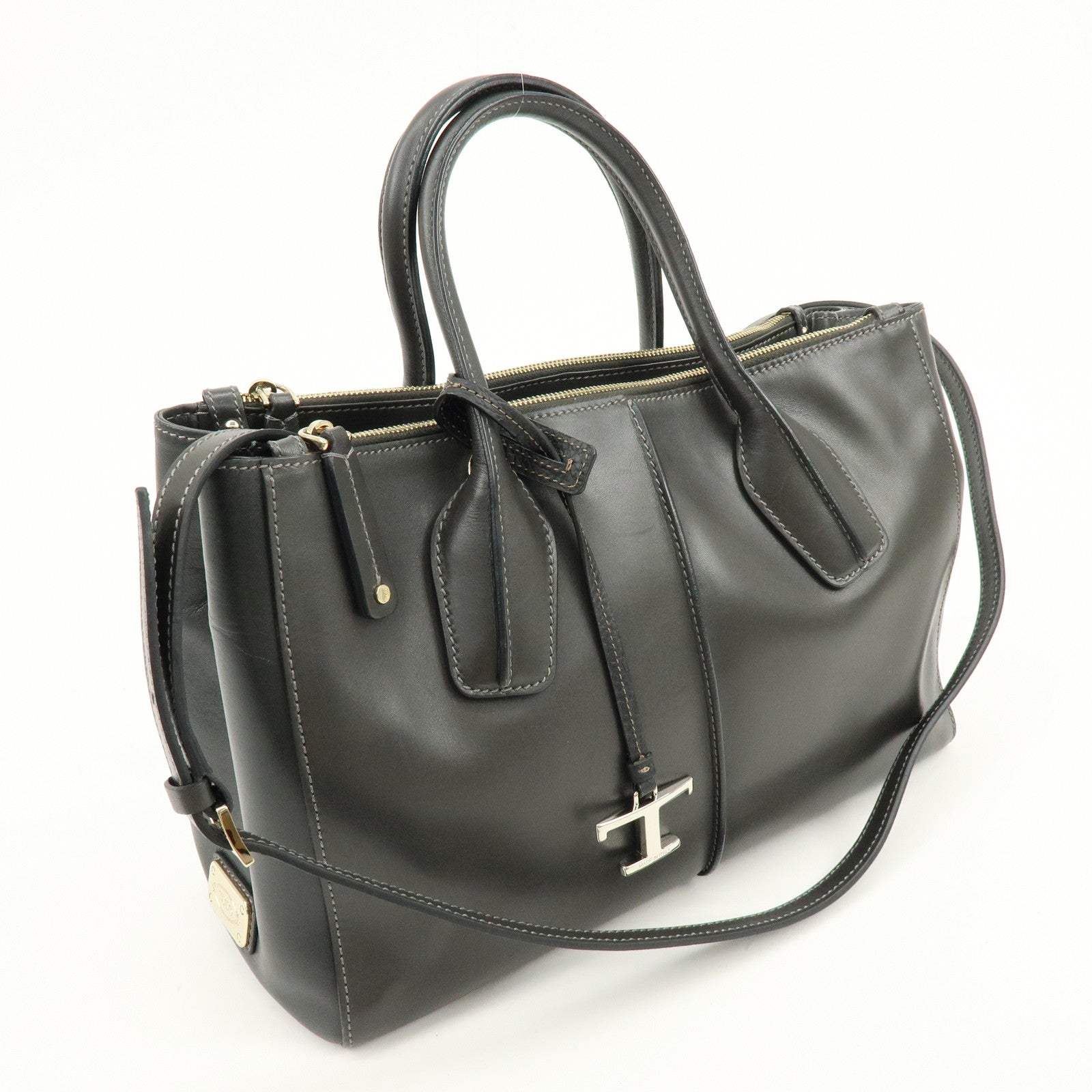 TOD’S D Cube Leather 2Way Bag Hand Bag Shoulder Bag Dark Gray