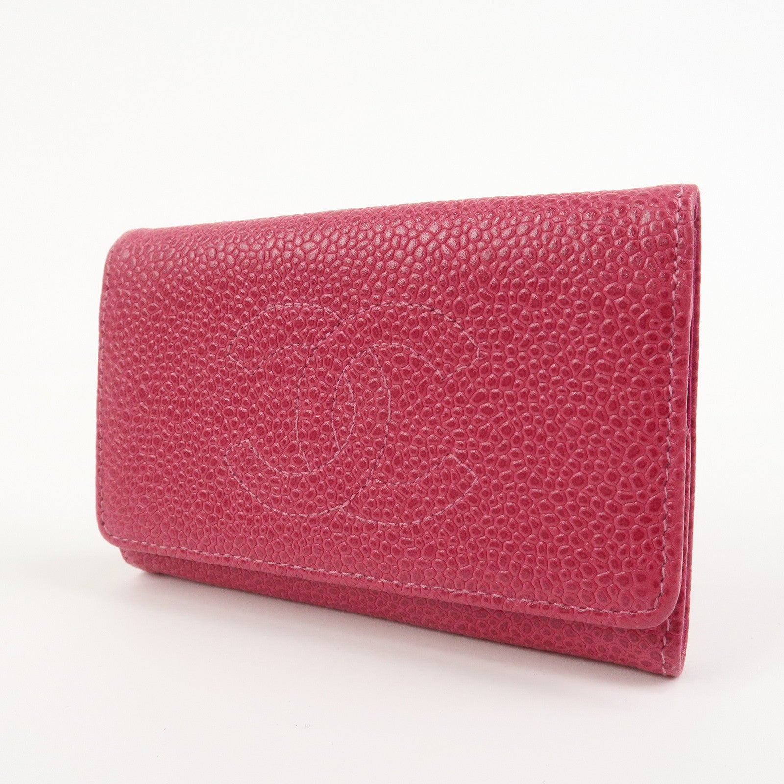 CHANEL COCO Mark Caviarskin 6 Rings Key Case Key Holder Pink A01439