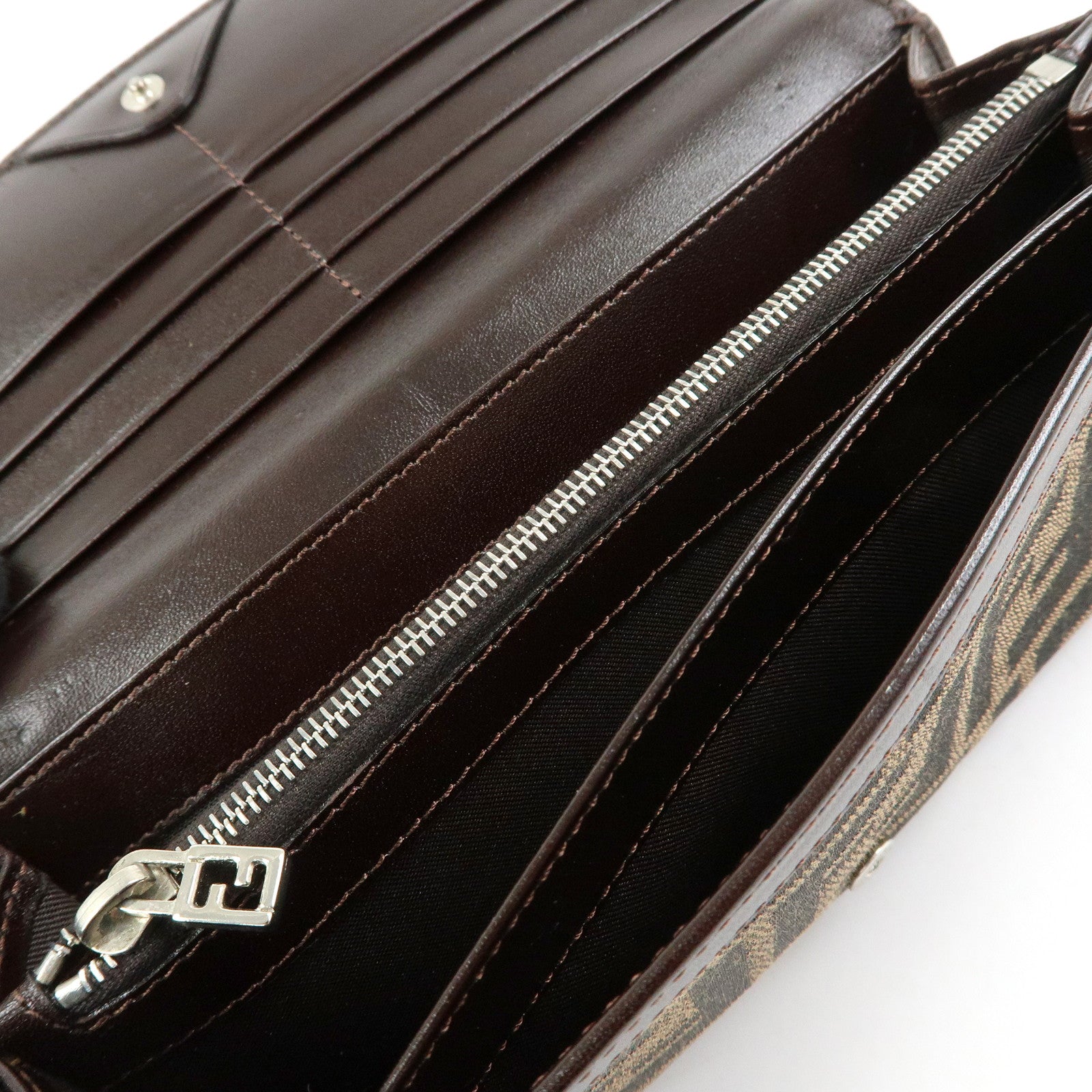 FENDI Zucca Canvas Leather Bi-fold Long Wallet Brown 30851