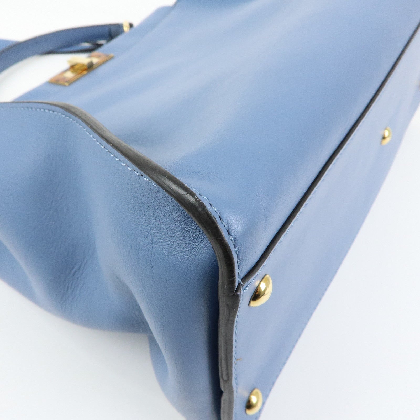 FENDI Peekaboo Leather 2Way Bag Tote Shoulder Bag Light Blue 8BN210