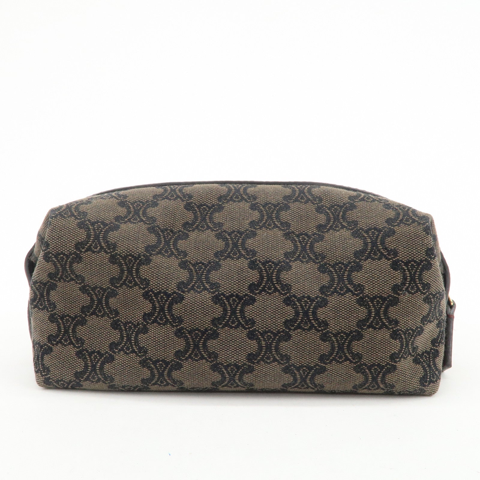 CELINE Macadam Canvas Leather Pouch Cosmetic Pouch Brown Wine Red