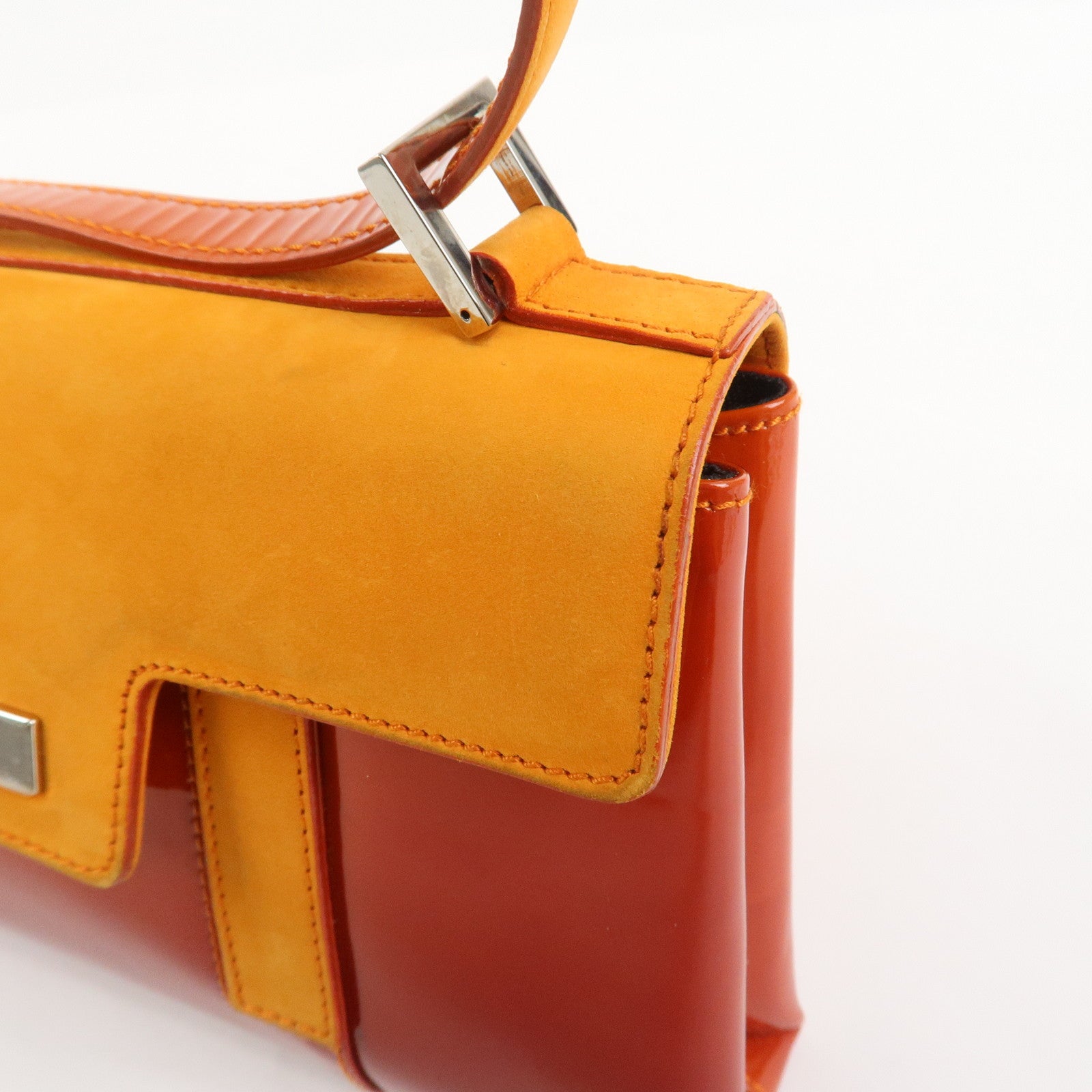 BVLGARI Patent Leather Shoulder Bag Hand Bag Orange