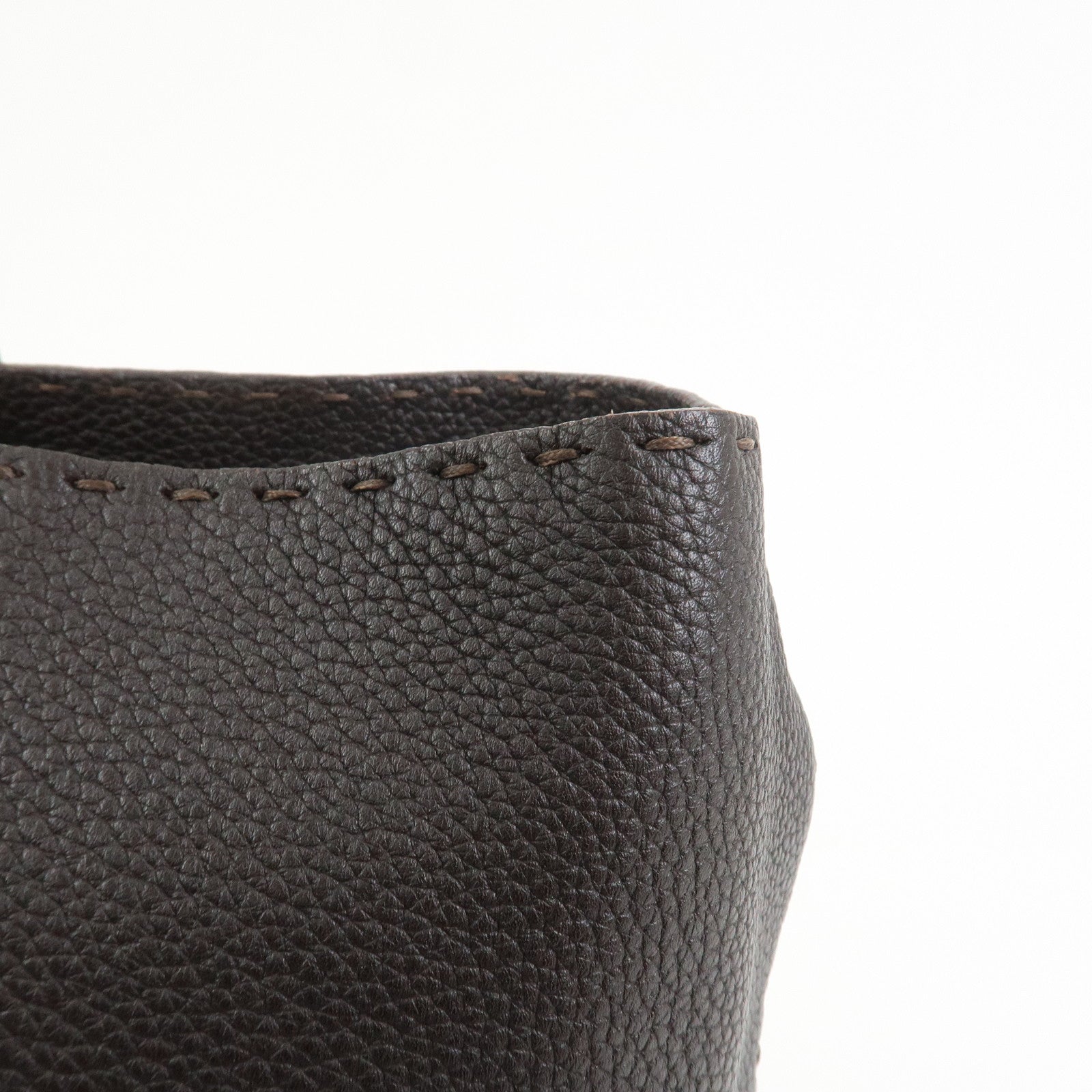 FENDI Selleria Leather Tote Bag Shoulder Bag Dark Brown 8BH126