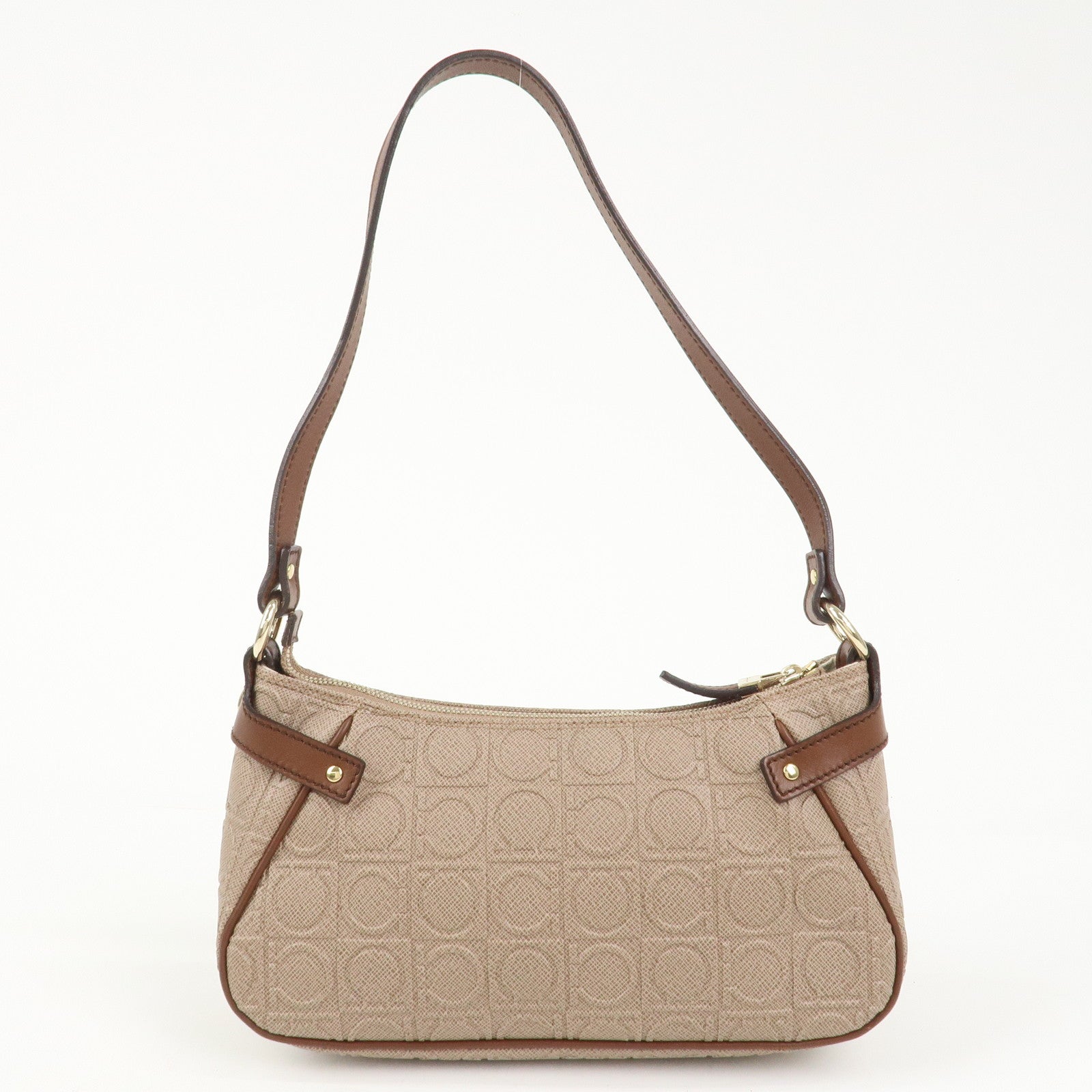 Ferragamo Gancini Logo PVC Leather Shoulder Bag Hand Bag Brown