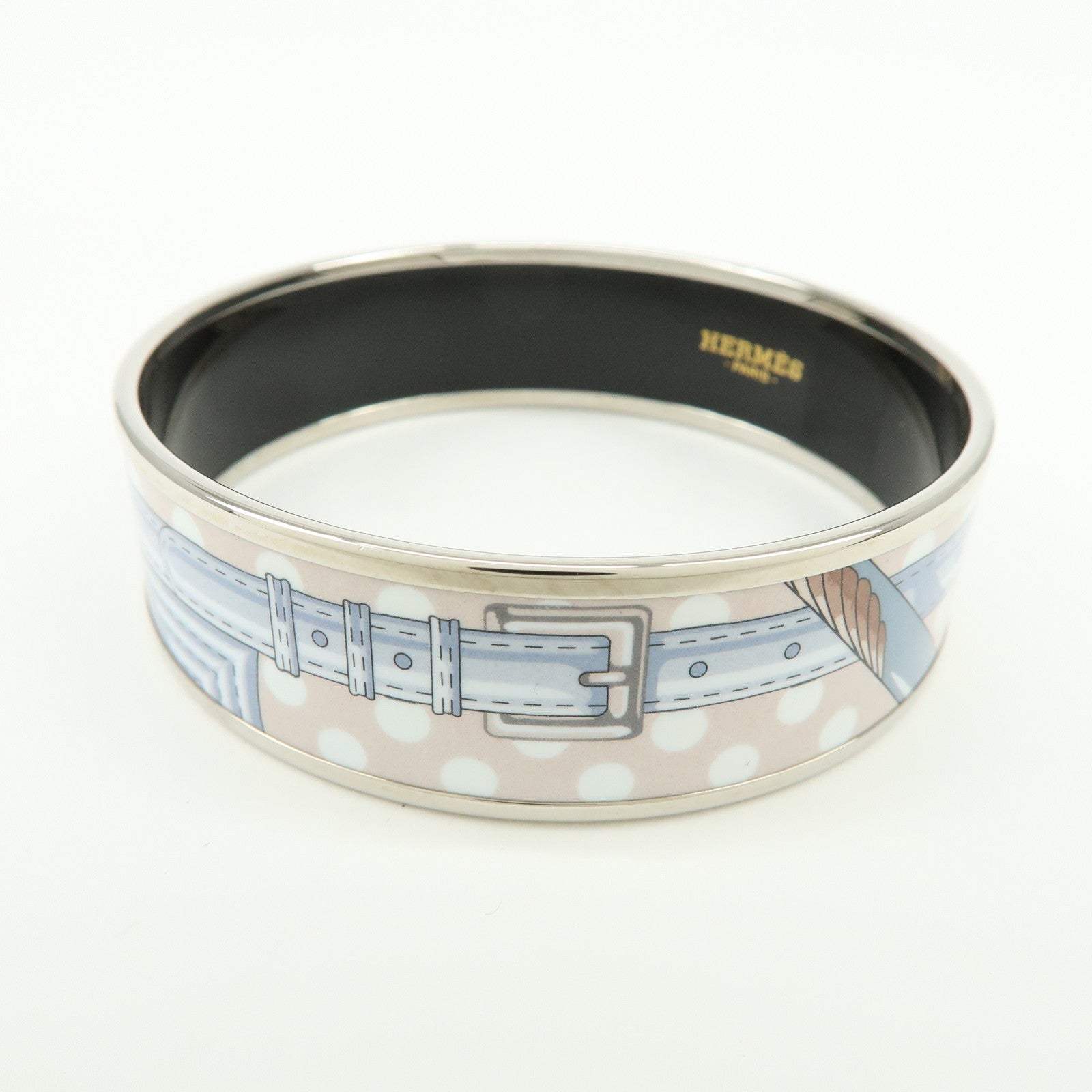 HERMES Email GM Silver Plated Bangle Bracelet Light Blue Multicolor