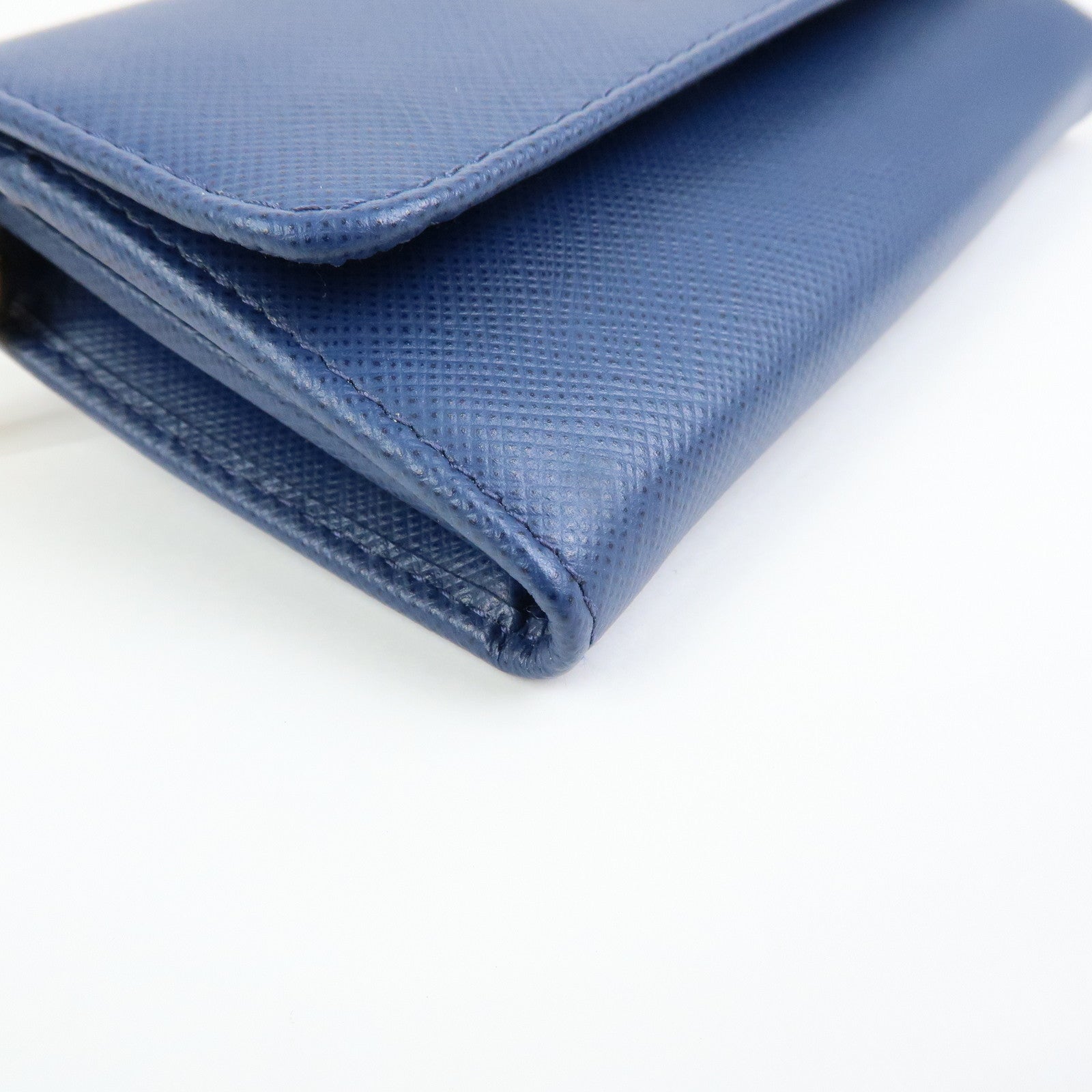 PRADA Saffiano Leather Compact Wallet Card Case Blue 1MC015