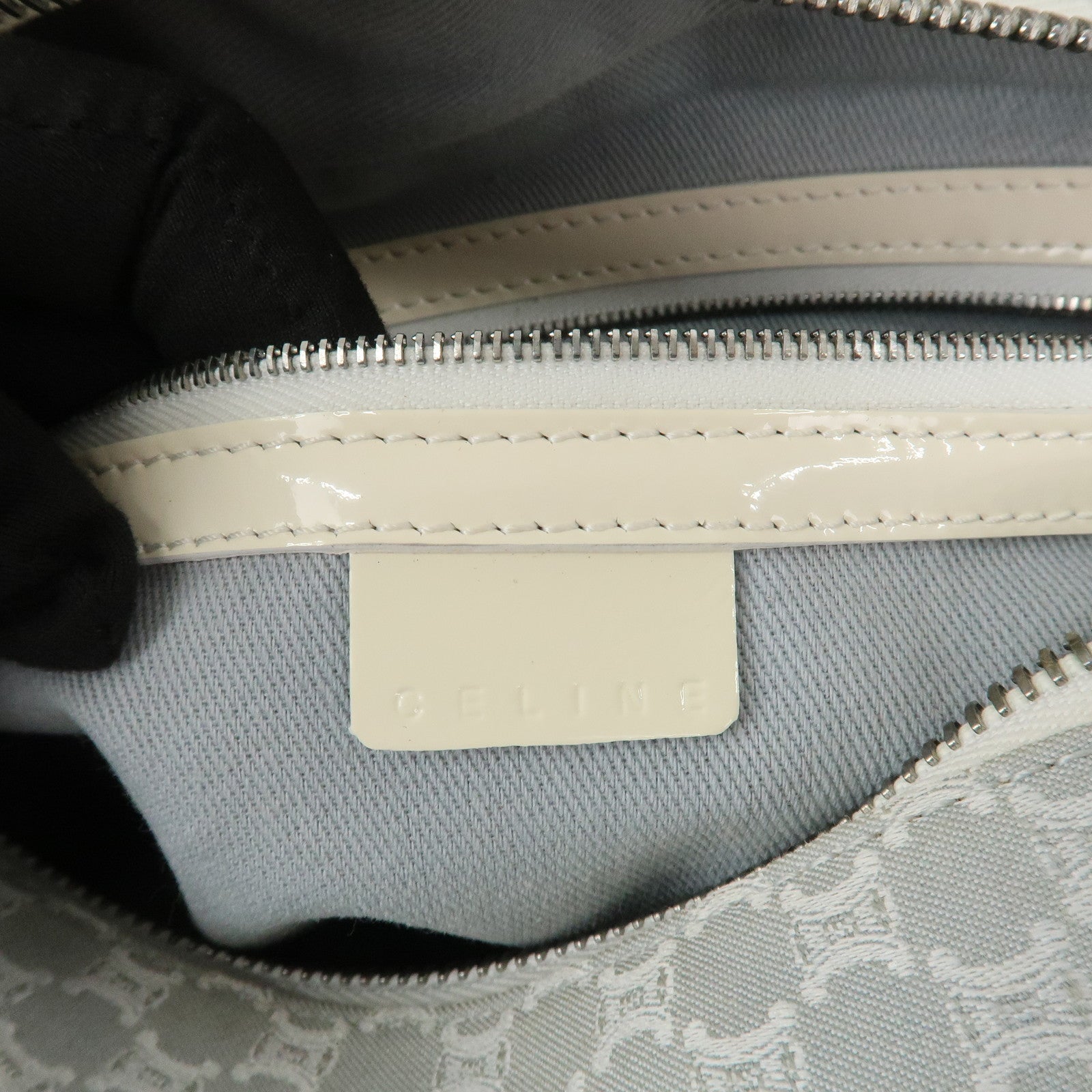 CELINE Macadam Canvas Leather Shoulder Bag Hand Bag Blue Ivory