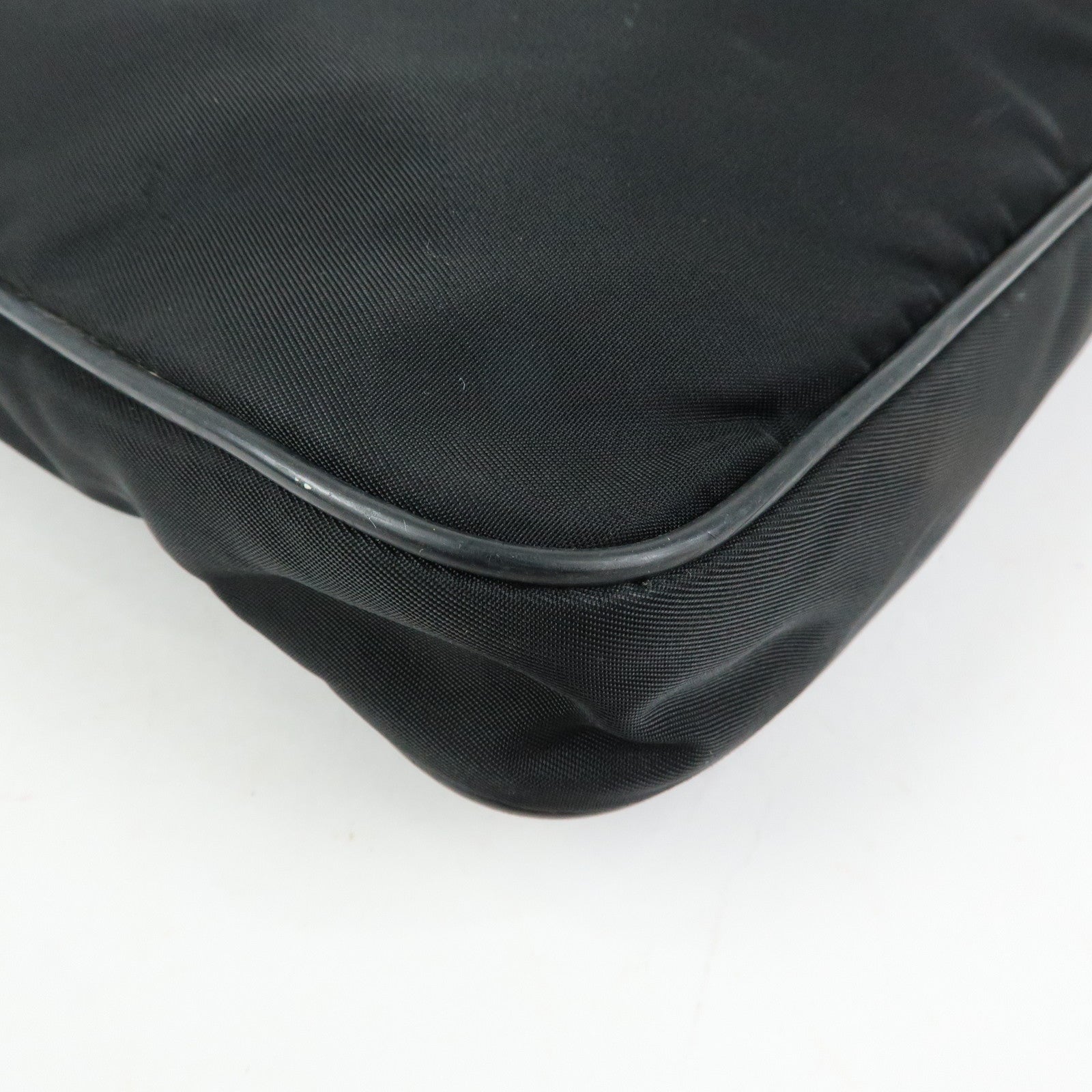 PRADA Triangle Logo Nylon Saffiano Leather Shoulder Bag Black