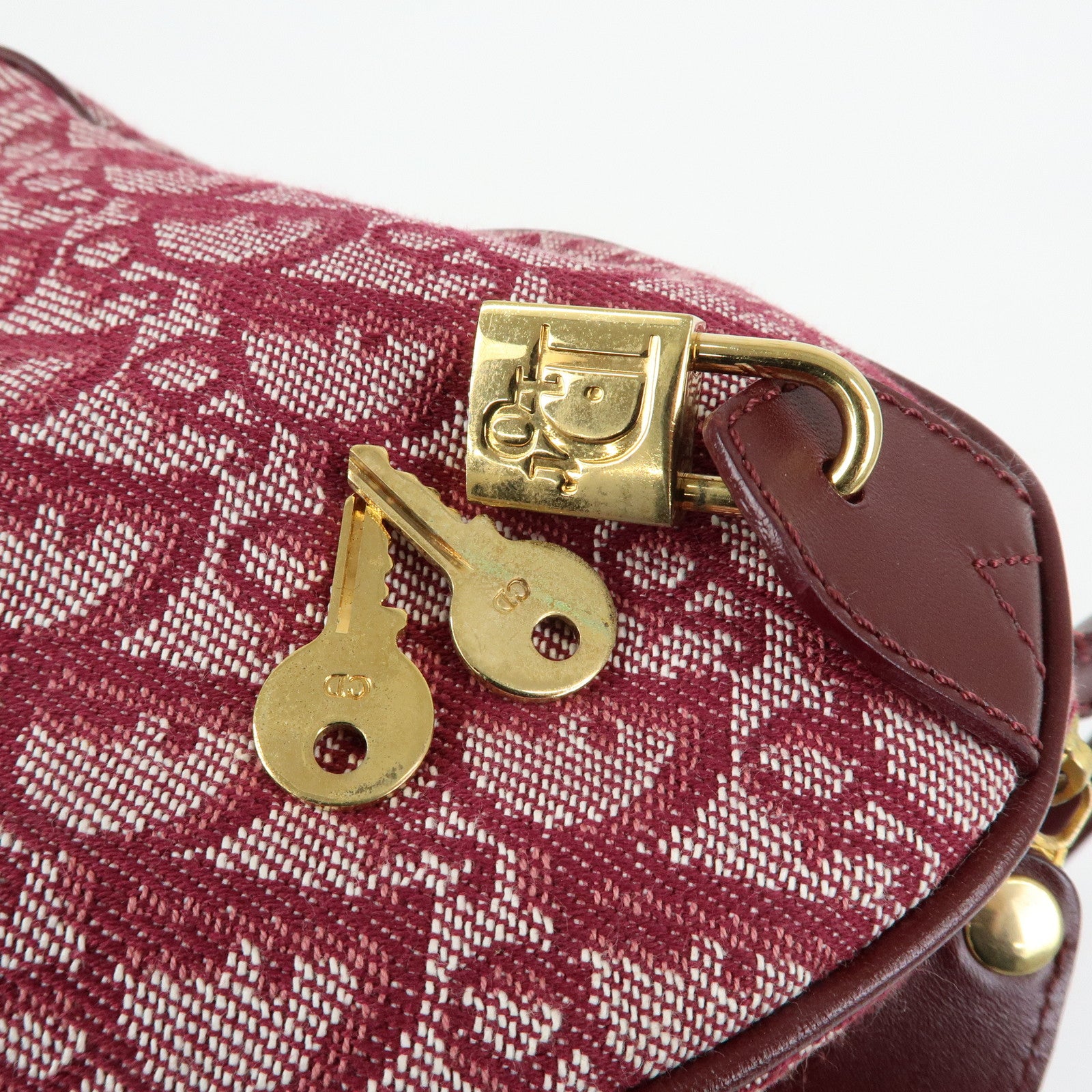 Christian Dior Trotter Jacquard Leather Boston Bag Burgundy