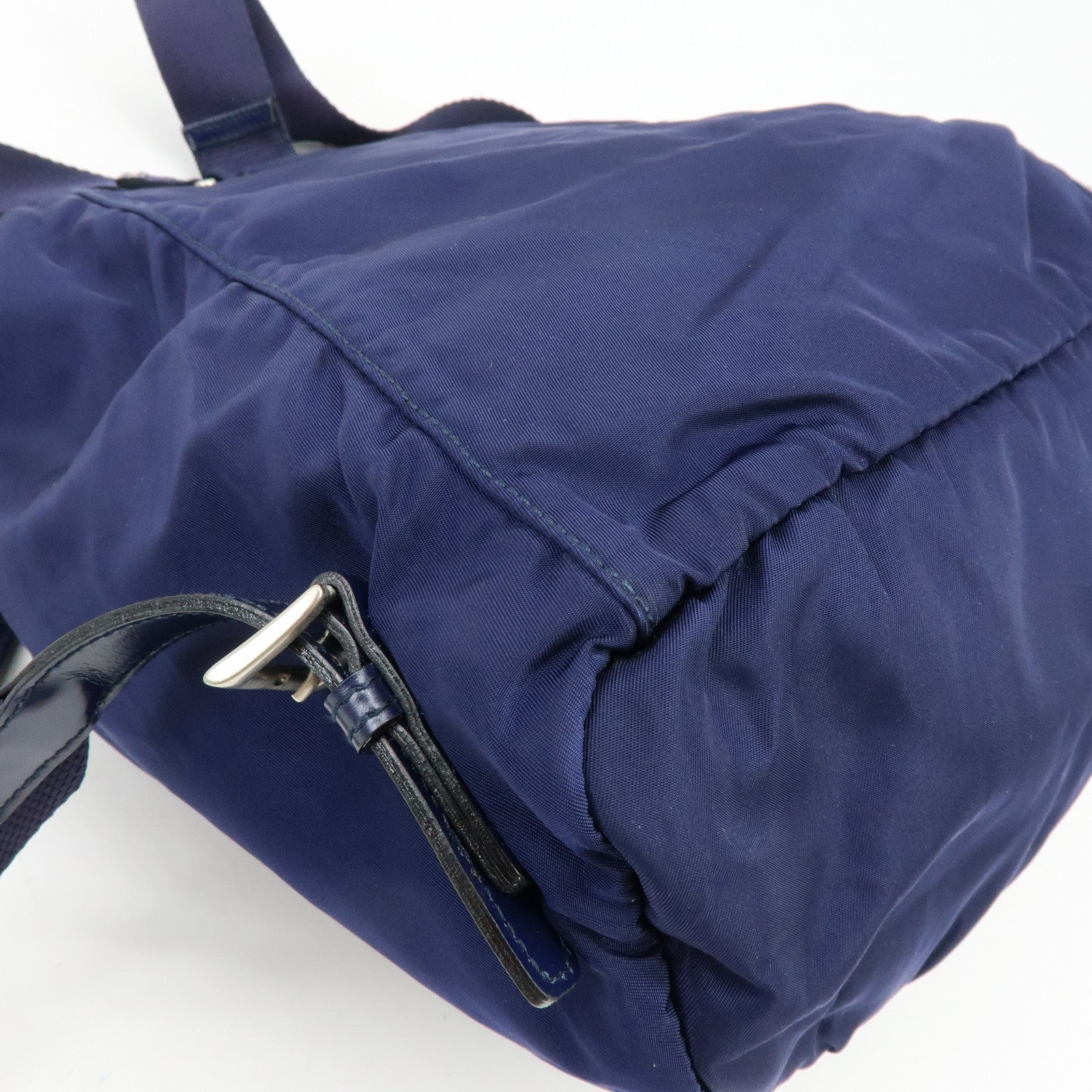 PRADA Triangle Logo Nylon Leather Backpack Rucksack Navy B4650F