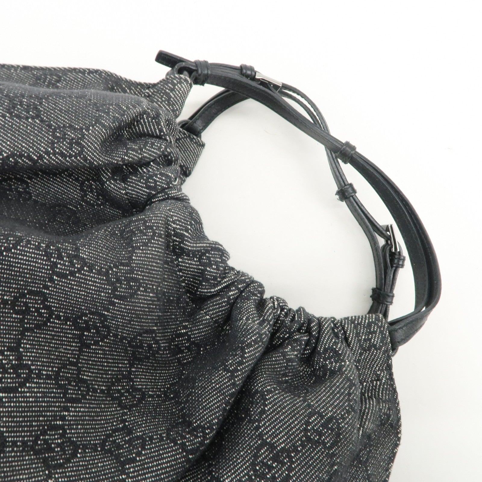 GUCCI GG Monogram Denim Canvas Leather Tote Hand Bag Black 76554