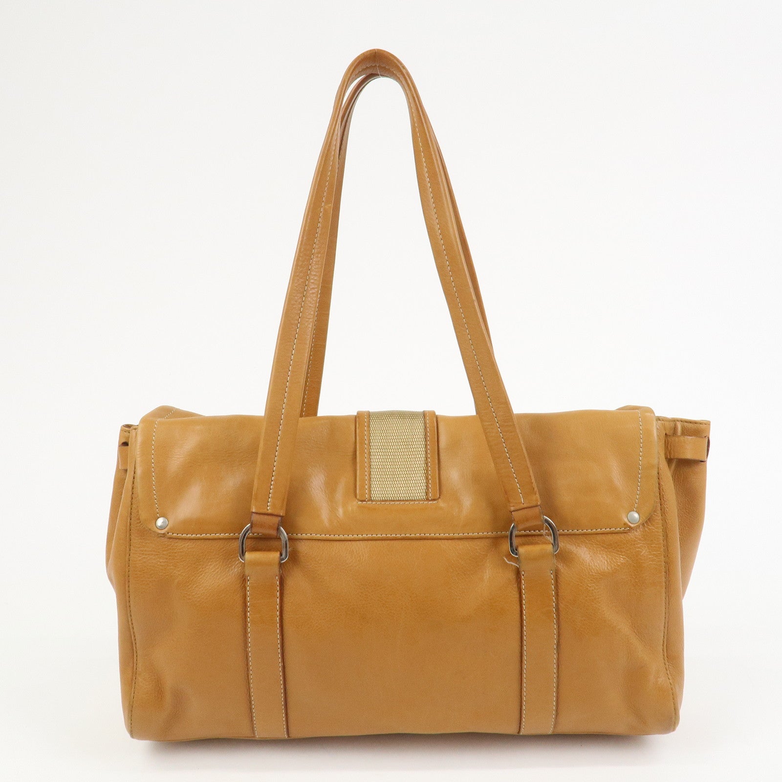 PRADA Triangle Logo Leather Nylon Shoulder Bag Brown BR2418