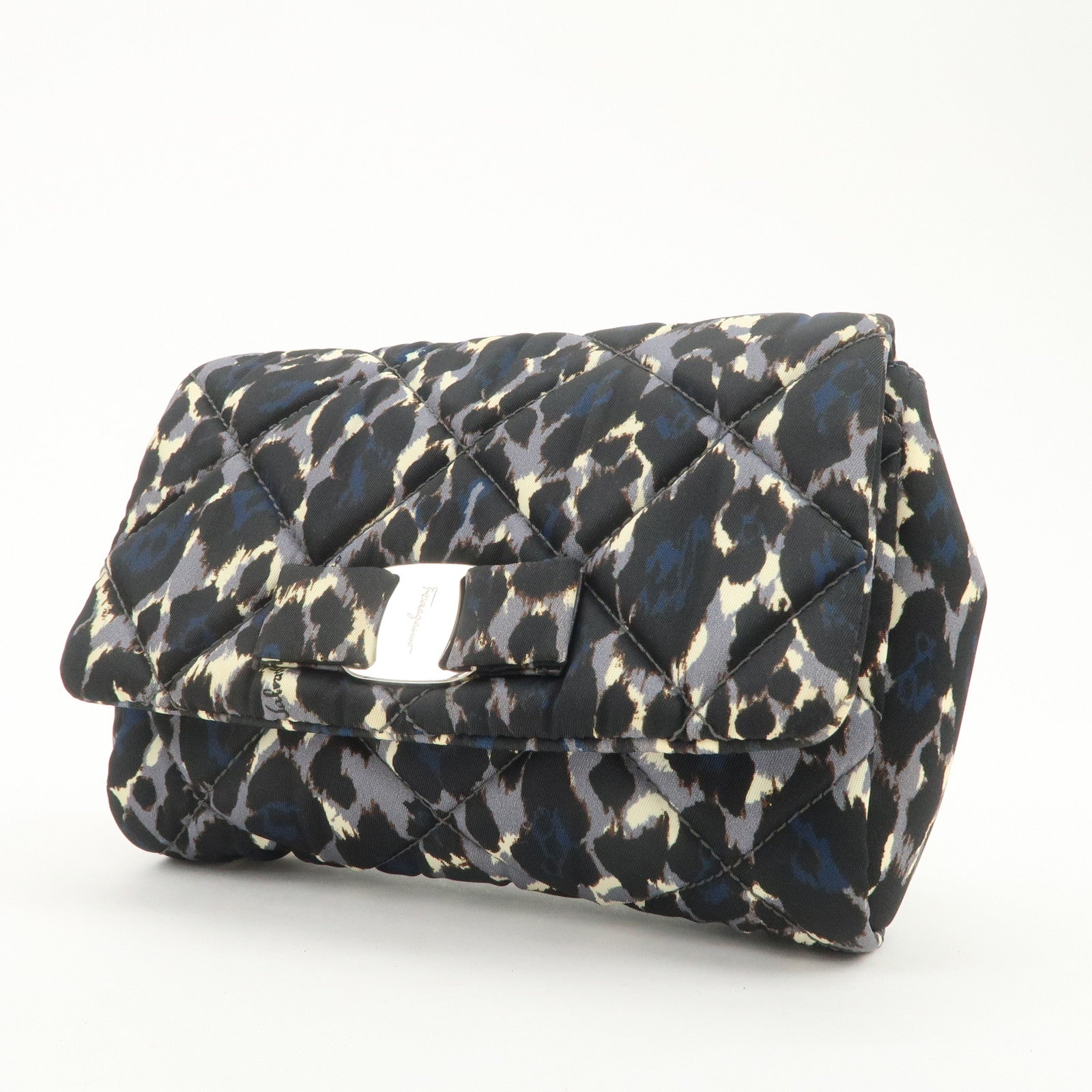 Ferragamo Vara Ribbon Nylon Shoulder Bag Crossbody Bag Black Blue