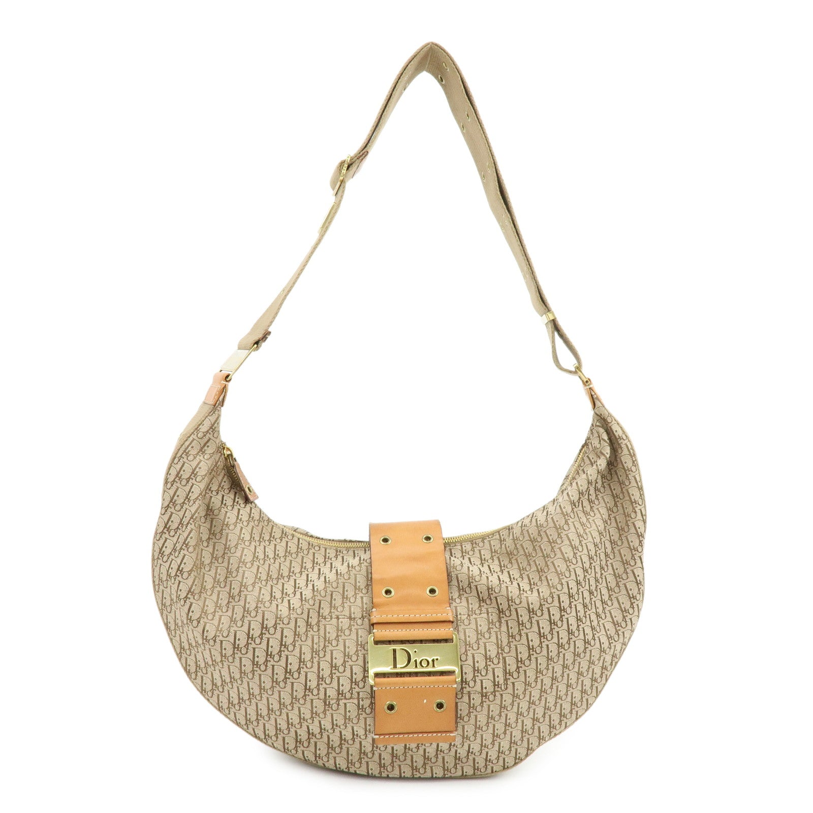 Christian Dior Trotter Canvas Leather Shoulder Crossbody Bag Beige