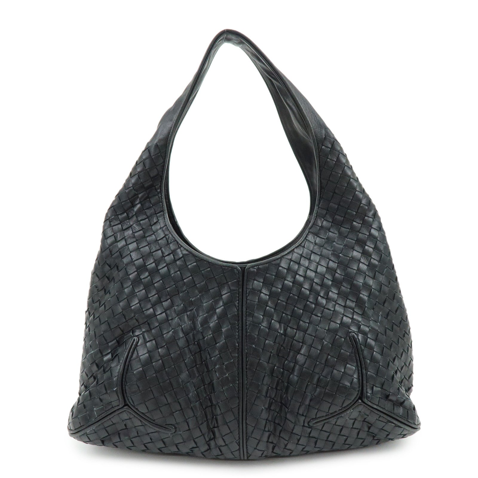 BOTTEGA VENETA Intrecciato Lamb Skin Shoulder Bag Black 145552