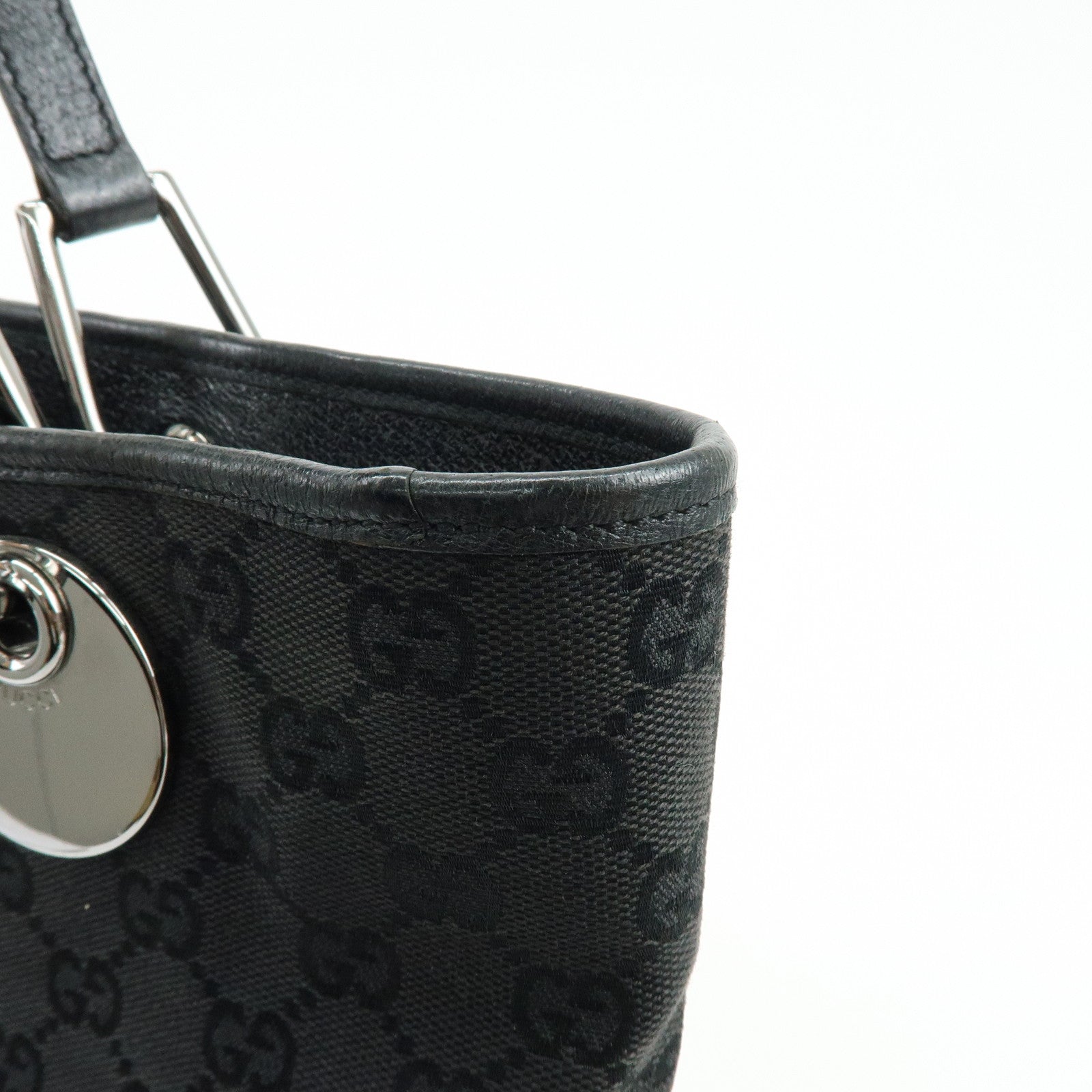 GUCCI GG Canvas Leather Tote Bag Shoulder Bag Black 120836