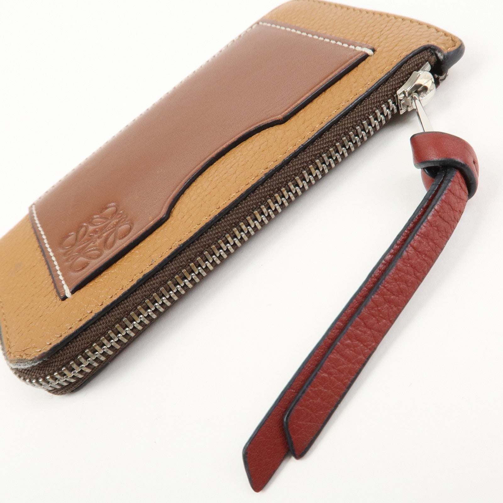 LOEWE Anagram Leather Fragment Card Case Brown