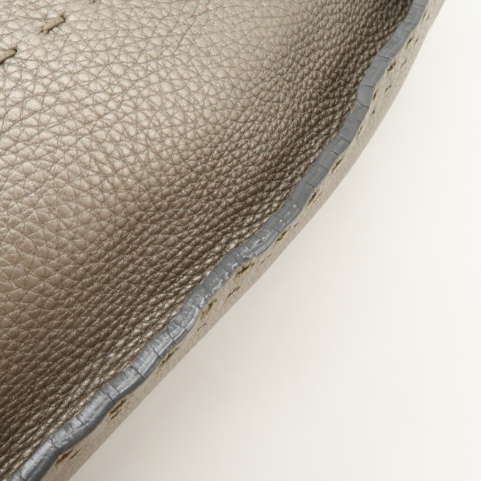 FENDI Selleria Leather Tote Bag Shoulder Bag Hand Bag Gray Used